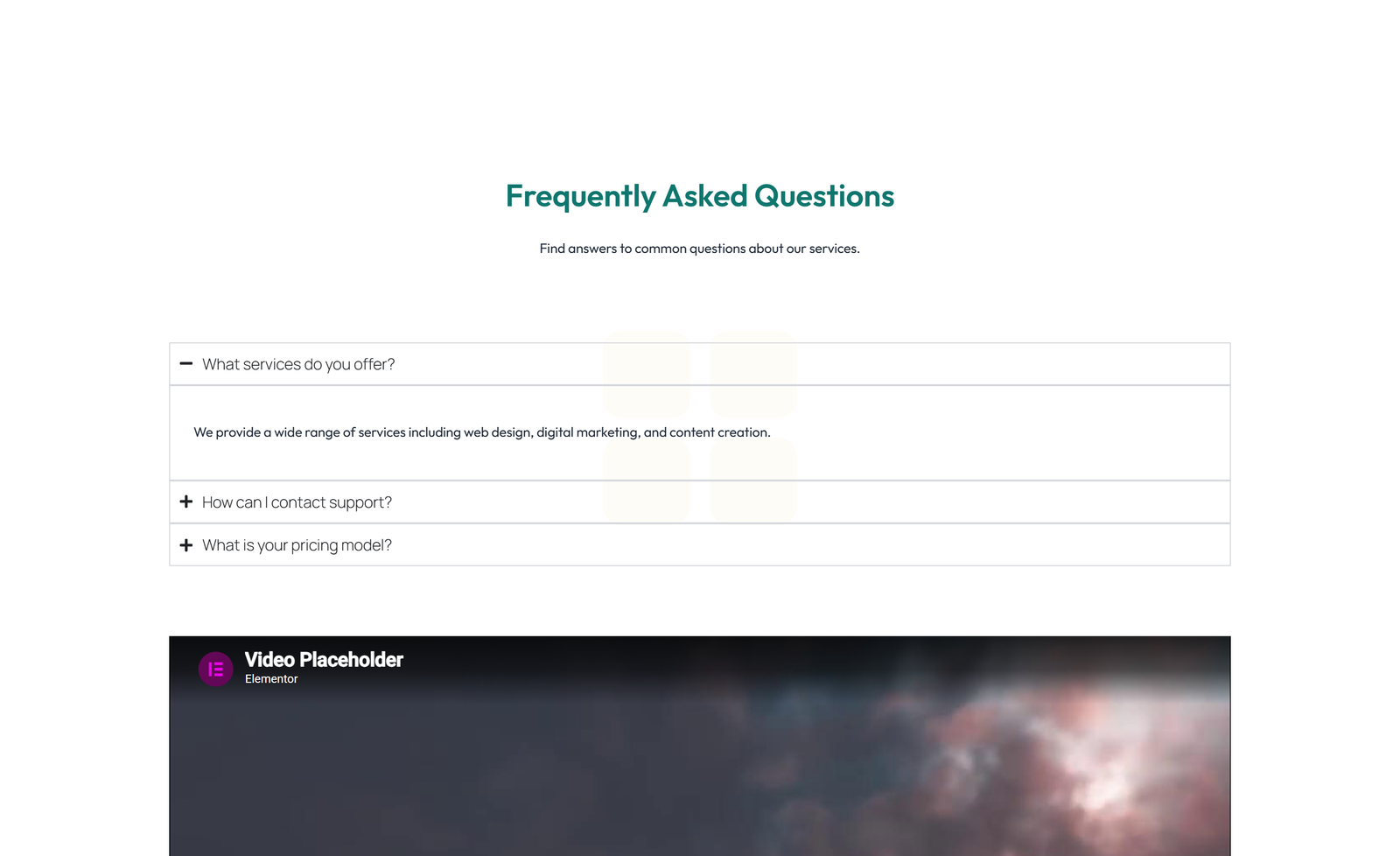 Centered FAQ with Accordion with Heading 60 - Elementor component