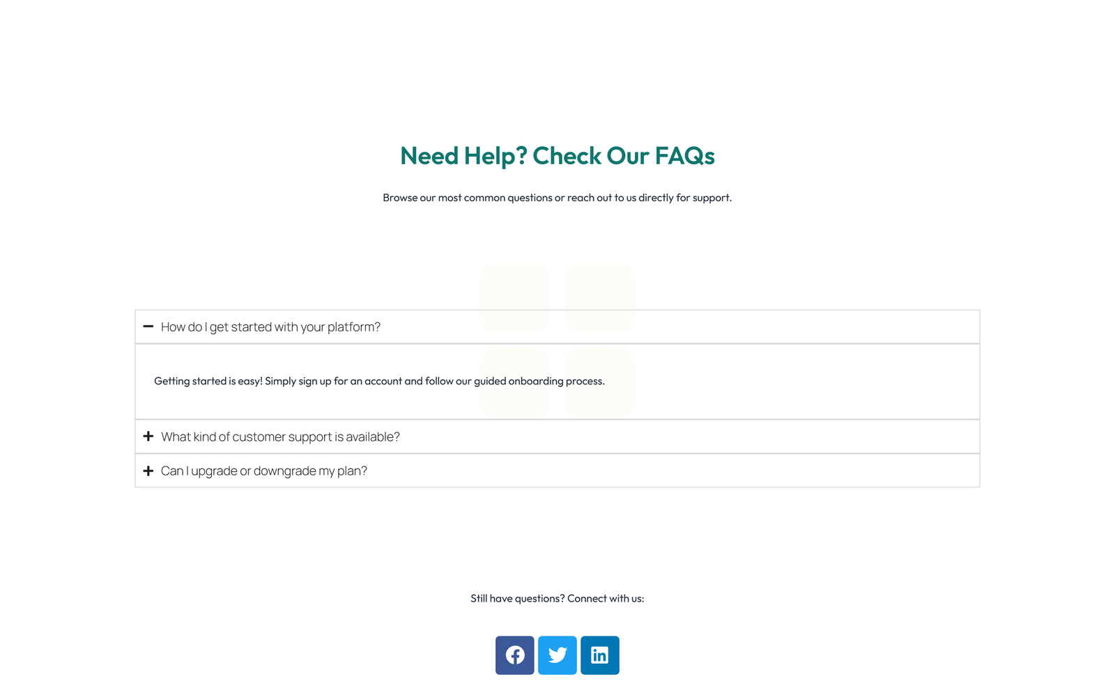 Screenshot of Centered FAQ with Accordion with Heading 61 - Elementor FAQ Sections component