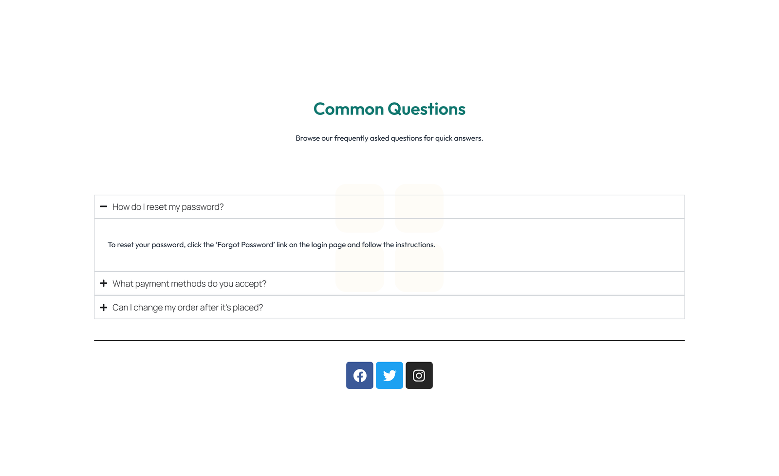 Screenshot of Centered FAQ with Accordion, Follow-up CTA 63 - Elementor FAQ Sections component