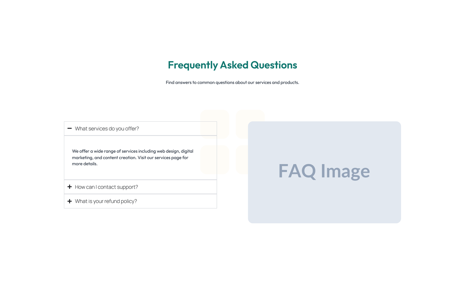 Centered FAQ with Accordion with Heading 65 - Elementor component