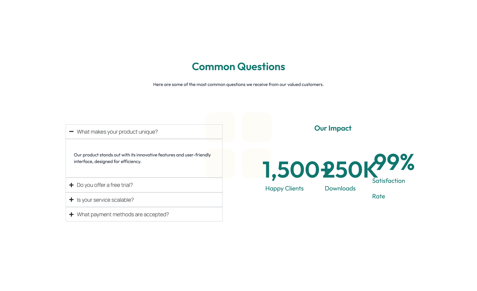 Screenshot of Centered FAQ with Accordion, Follow-up CTA 66 - Elementor FAQ Sections component