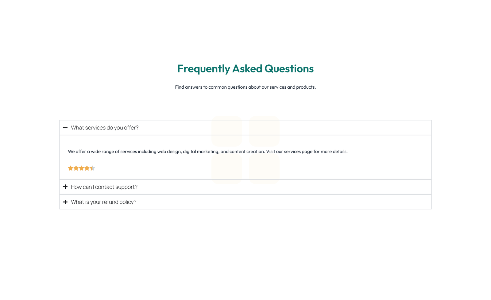 Screenshot of Split FAQ with Text and CTA Left and Accordion Right 69 - Elementor FAQ Sections component