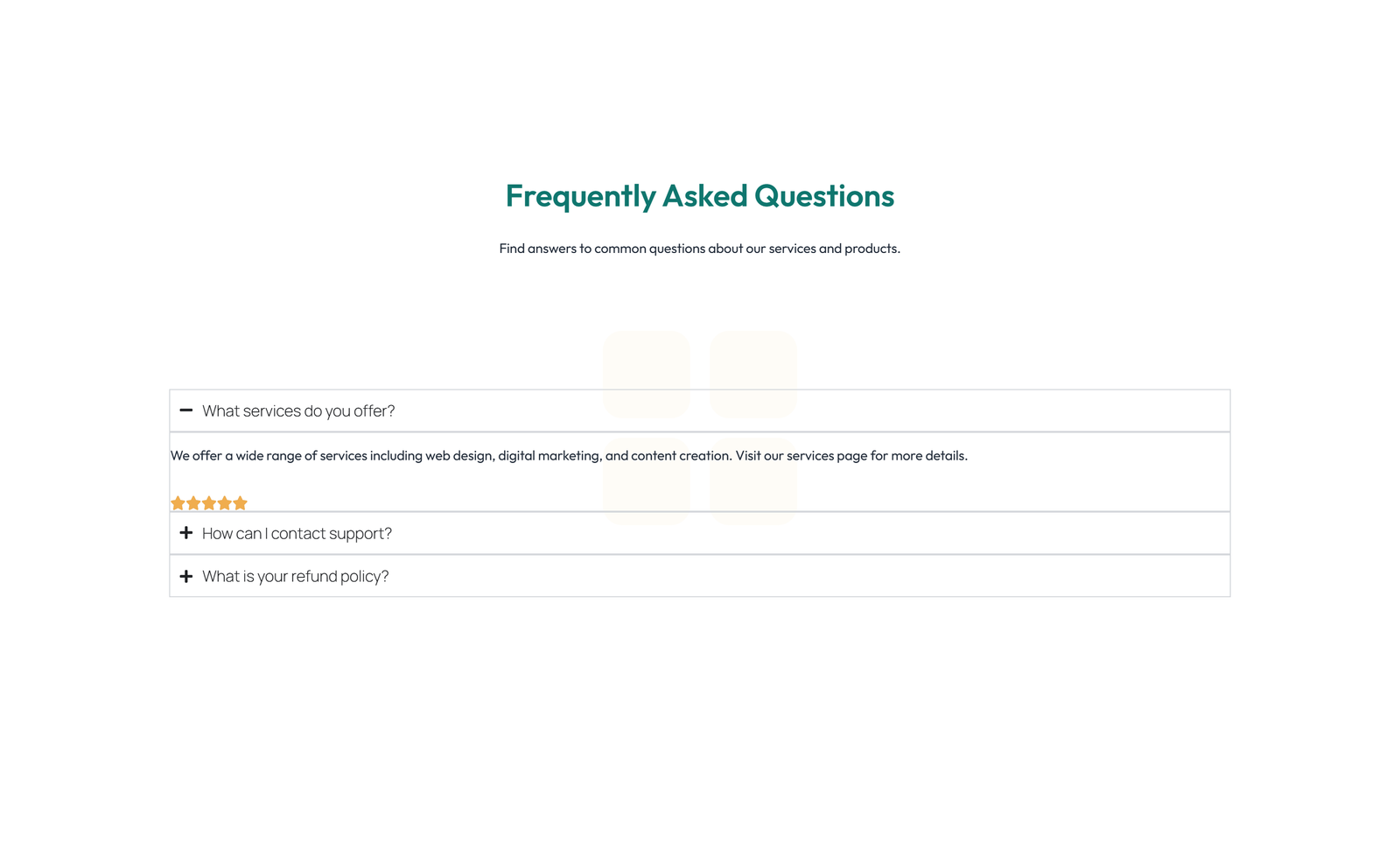 Screenshot of Split FAQ with Text and CTA Left and Accordion Right 72 - Elementor FAQ Sections component