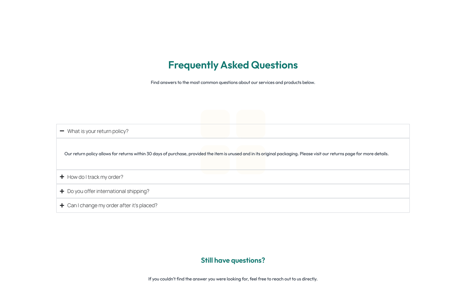 Screenshot of Split FAQ with Text and CTA Left and Accordion Right 74 - Elementor FAQ Sections component