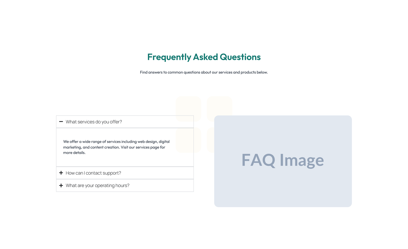 Split FAQ with Text and CTA Left and Accordion Right 75 - Elementor component