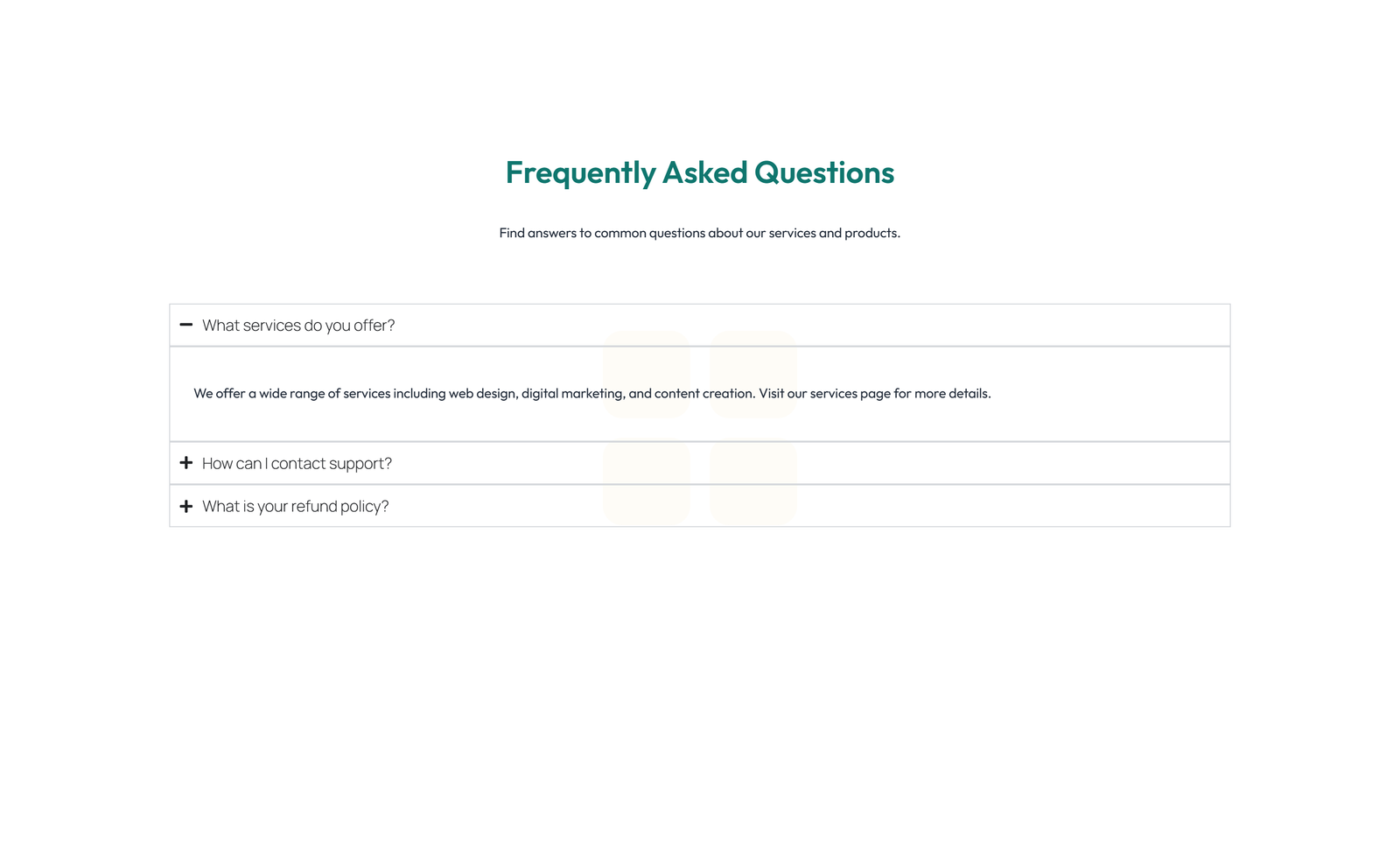 Screenshot of Split FAQ with Text and CTA Left and Accordion Right 76 - Elementor FAQ Sections component