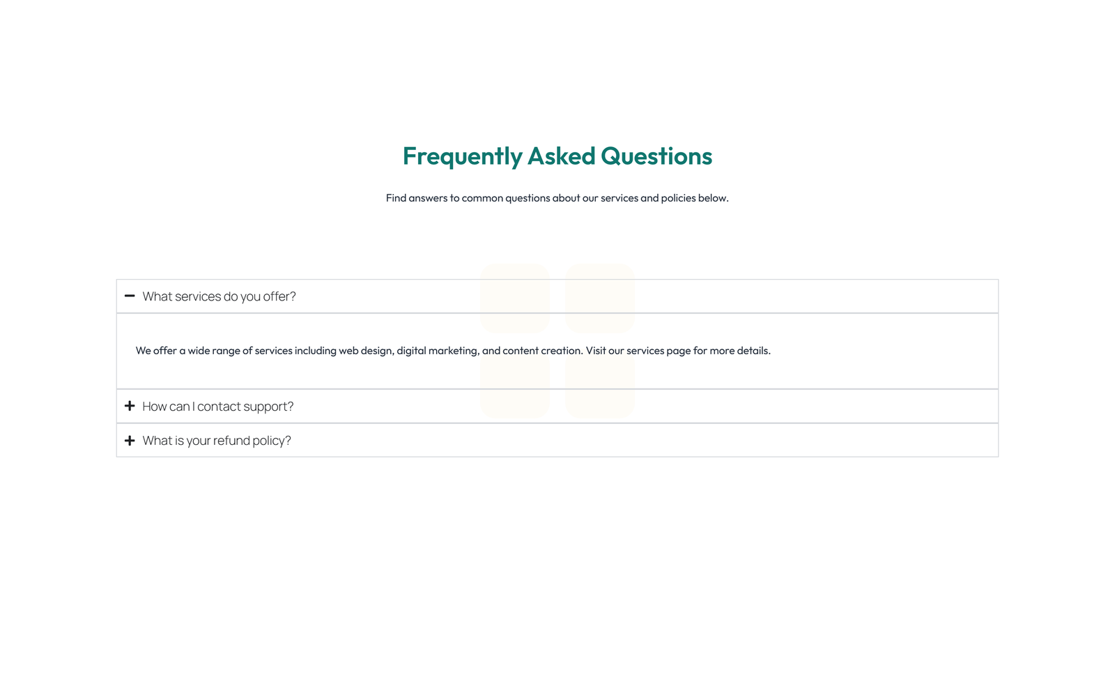 Screenshot of Split FAQ with Text and CTA Left and Accordion Right 81 - Elementor FAQ Sections component