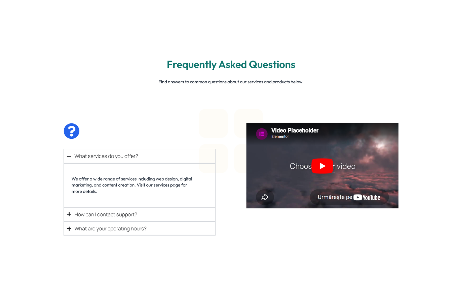 Centered FAQ with Accordion with Heading 84 - Elementor component