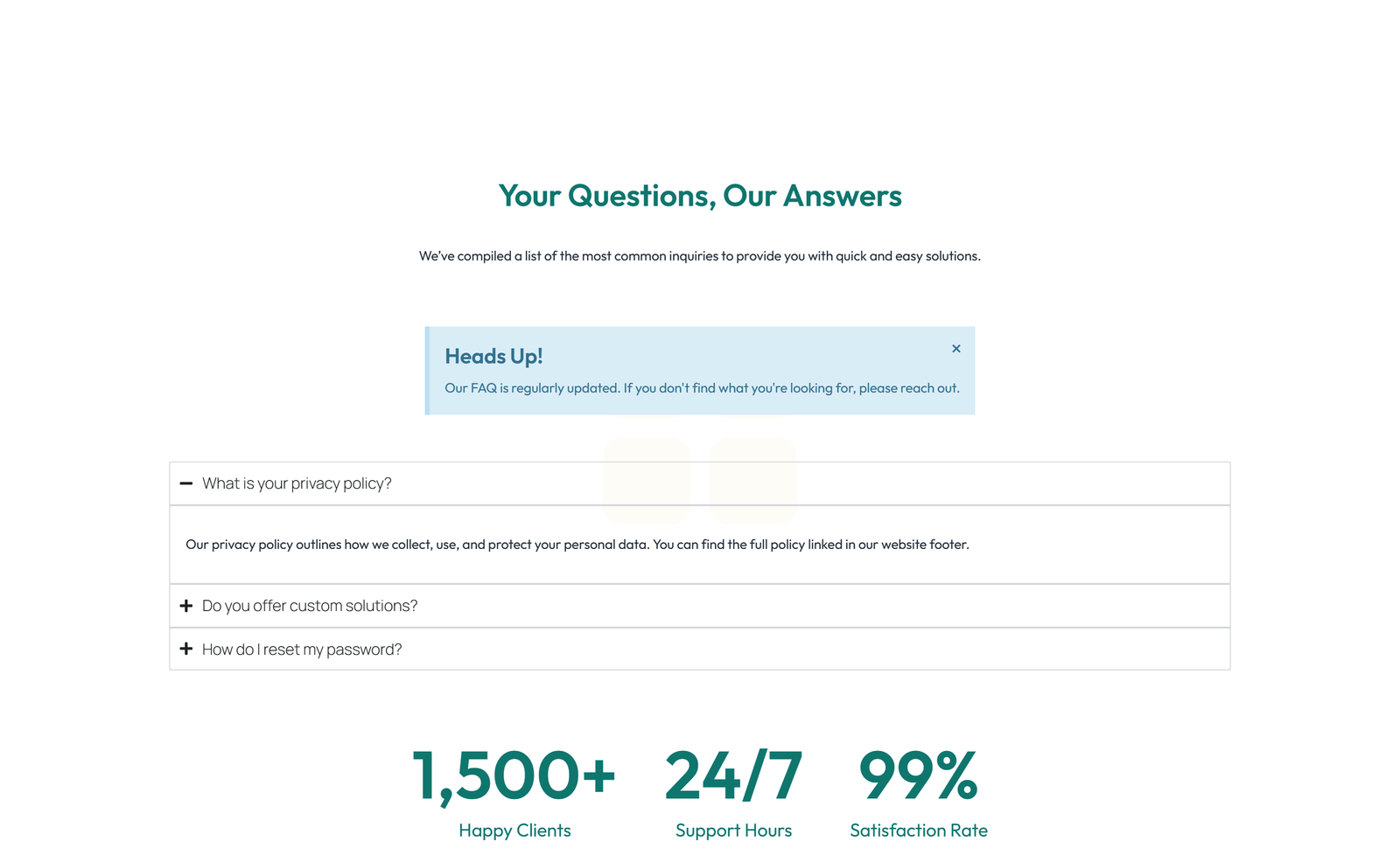 Centered FAQ with Accordion, Follow-up CTA 98 - Elementor component