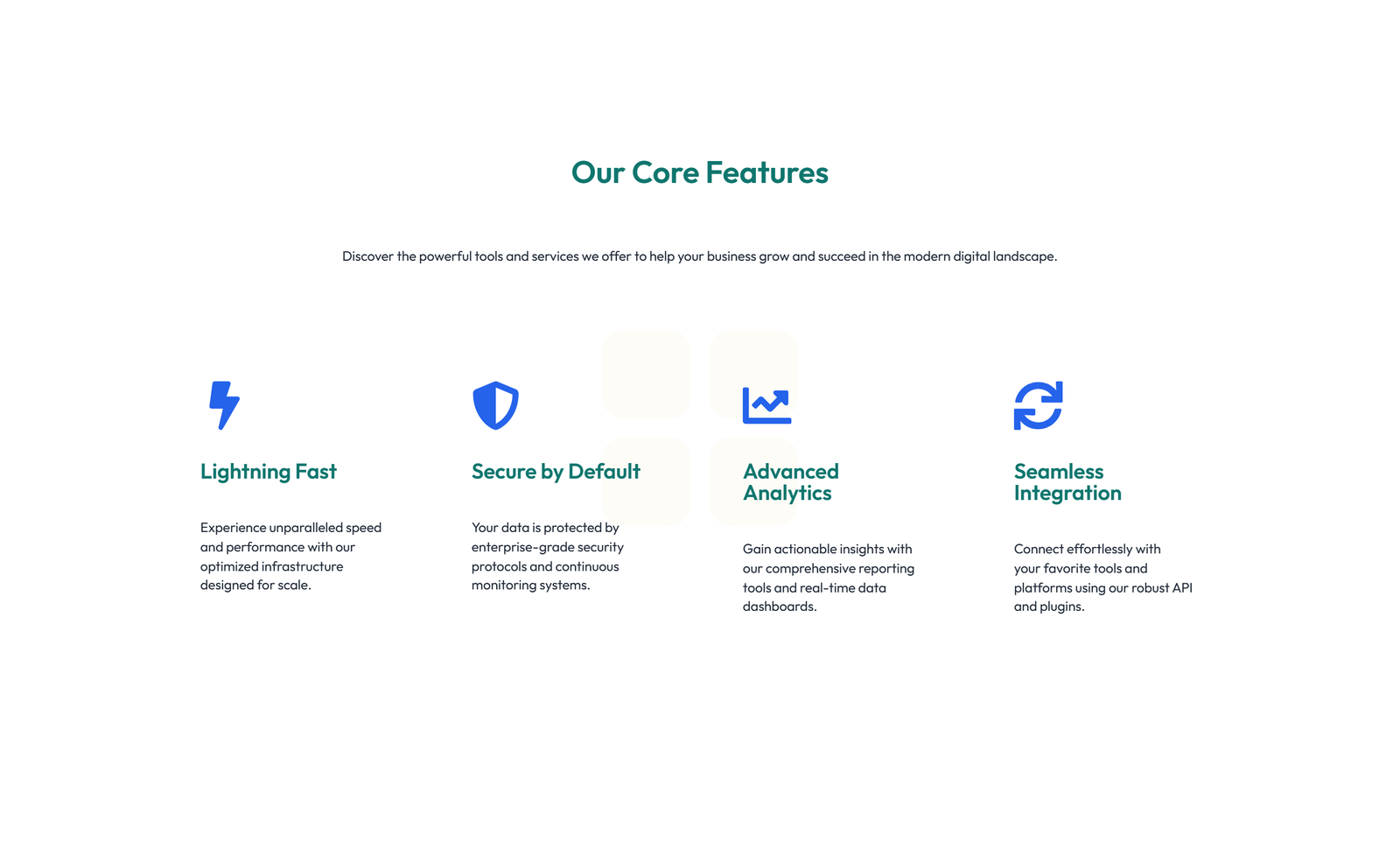 Feature Grid with 4-column Icon-box Cards - Elementor component