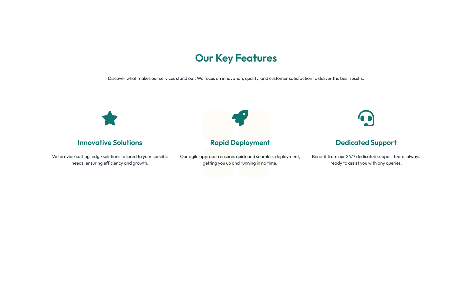 Screenshot of Feature Grid with 3-column Icon, Title, Text Cards 4 - Elementor Feature Sections component