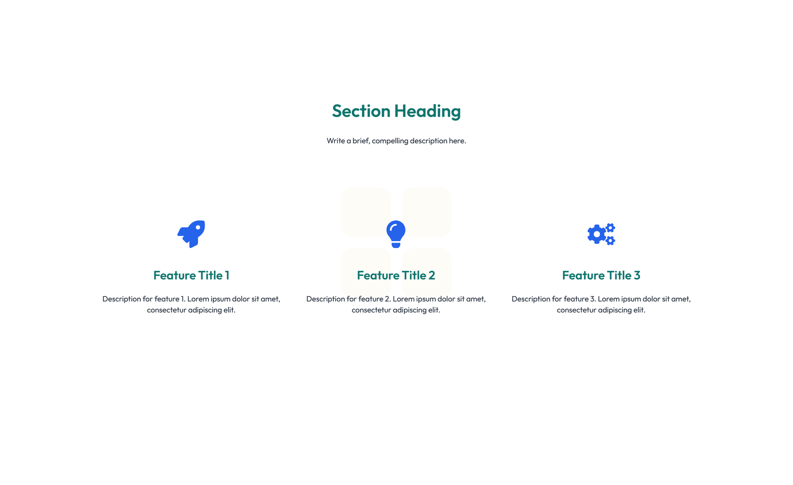 Screenshot of Feature Grid with 3-column Icon, Title, Text, CTA Cards 4 - Elementor Feature Sections component