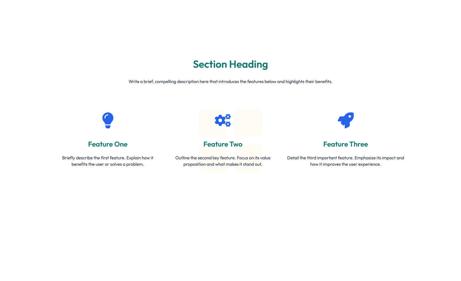 Screenshot of Feature Grid with 3-column Icon, Title, Text, CTA Cards 12 - Elementor Feature Sections component