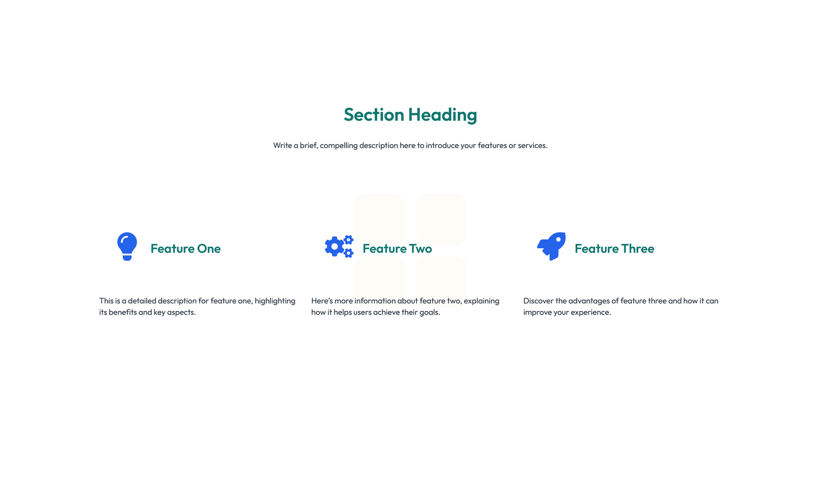 Screenshot of Feature Grid with 3-column Icon, Title, Text Cards 17 - Elementor Feature Sections component