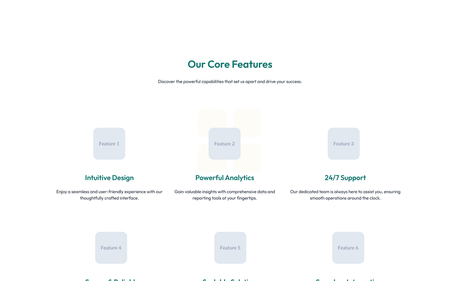 Feature Grid with 3-column Icon, Title, Text Cards 22 - Elementor component