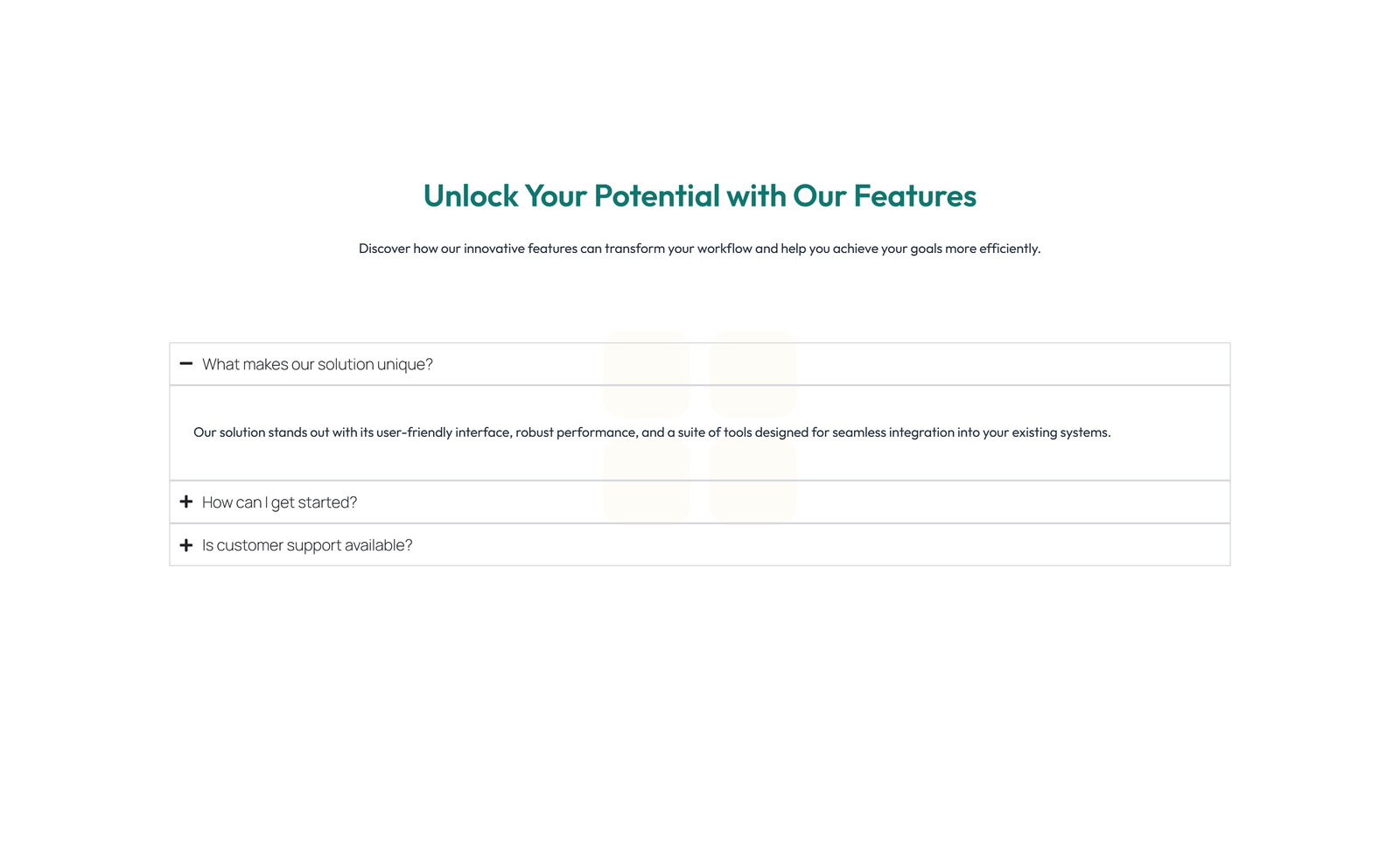 Screenshot of Feature Grid with 4-column Icon-box Cards 43 - Elementor Feature Sections component