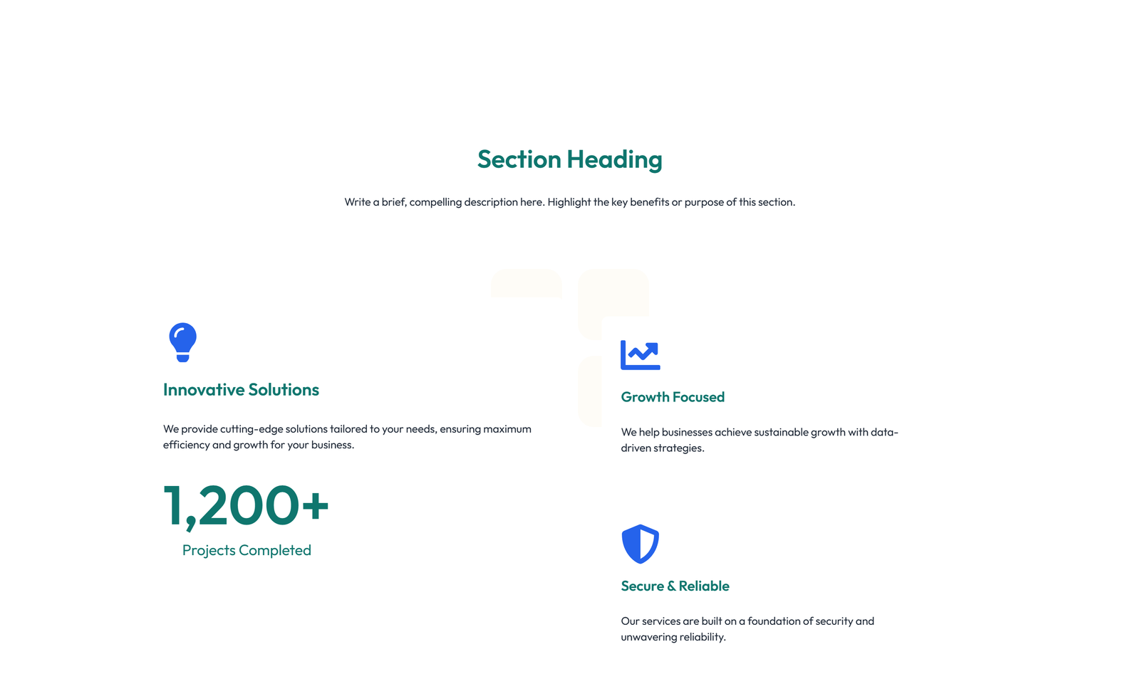 Screenshot of Feature Grid with 3-column Icon, Title, Text Cards 50 - Elementor Feature Sections component