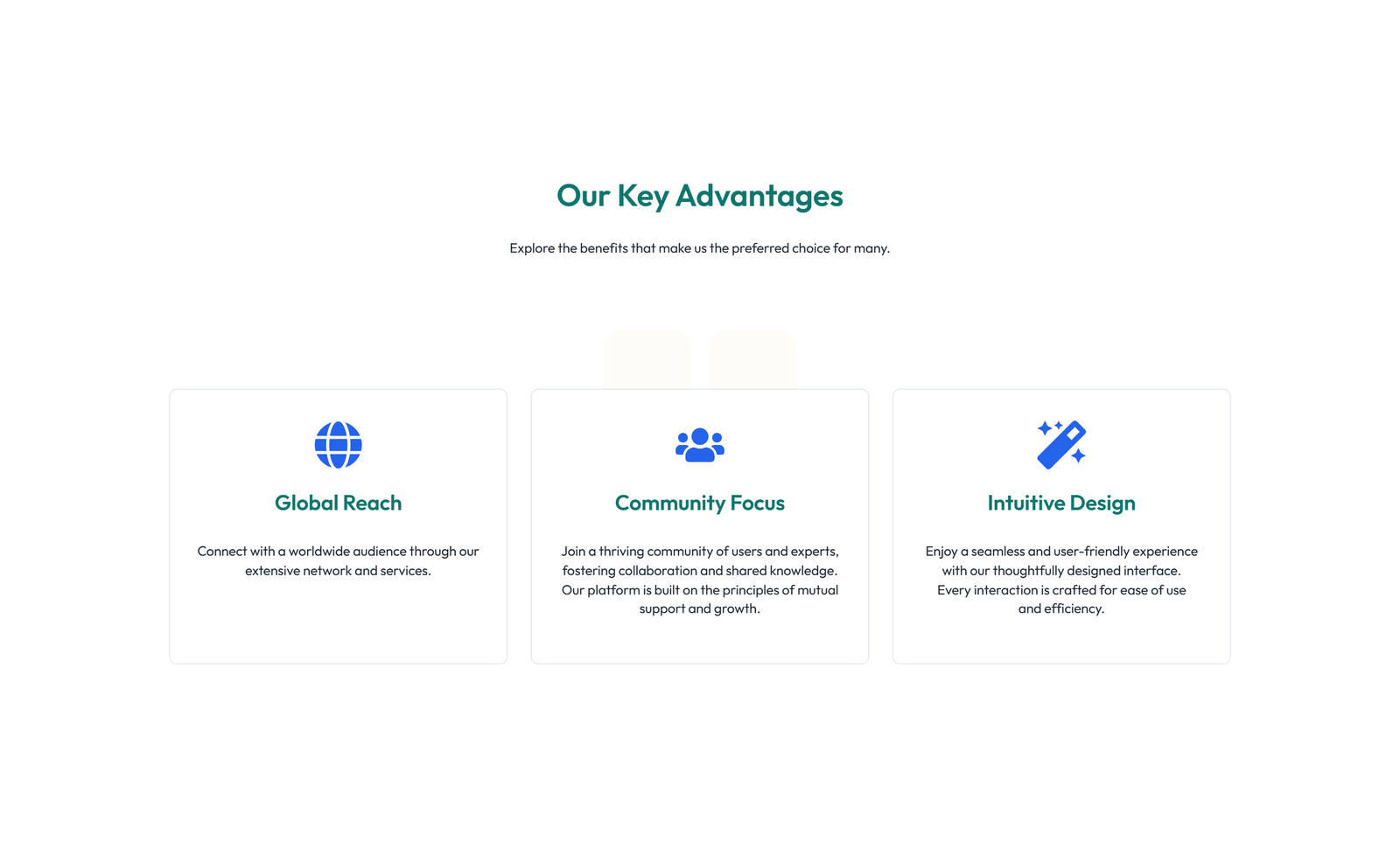Screenshot of Feature Grid with 3-column Icon, Title, Text Cards 53 - Elementor Feature Sections component