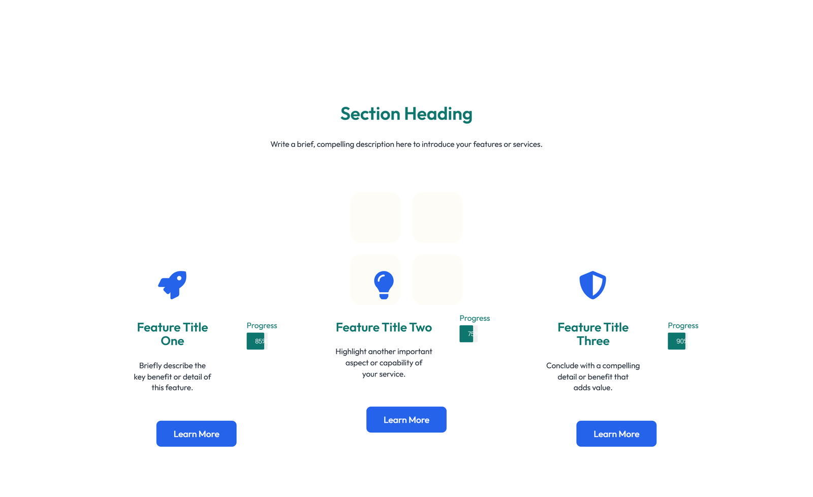 Screenshot of Feature Grid with 3-column Icon, Title, Text Cards 57 - Elementor Feature Sections component