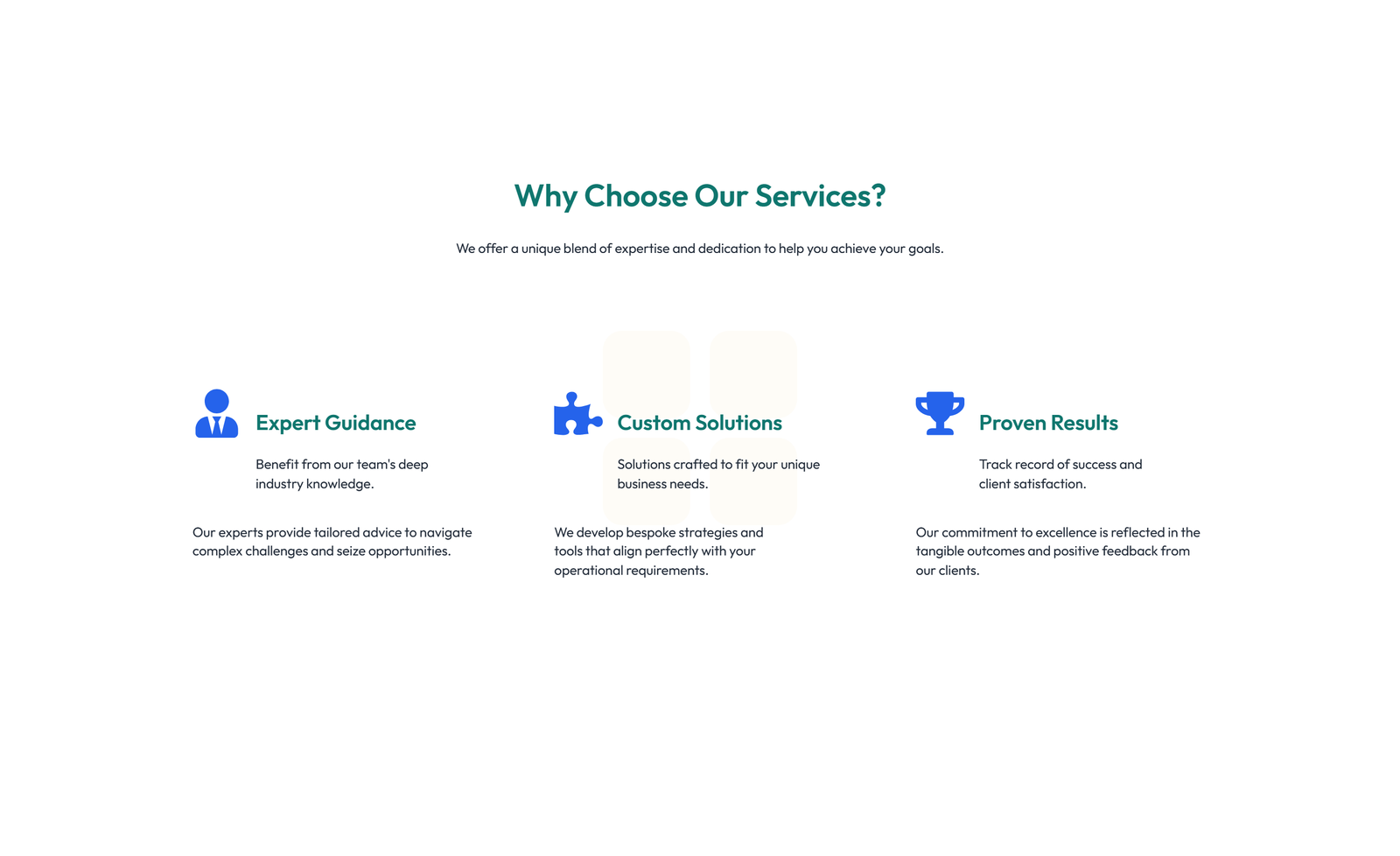 Screenshot of Feature Grid with 3-column Icon, Title, Text Cards 73 - Elementor Feature Sections component