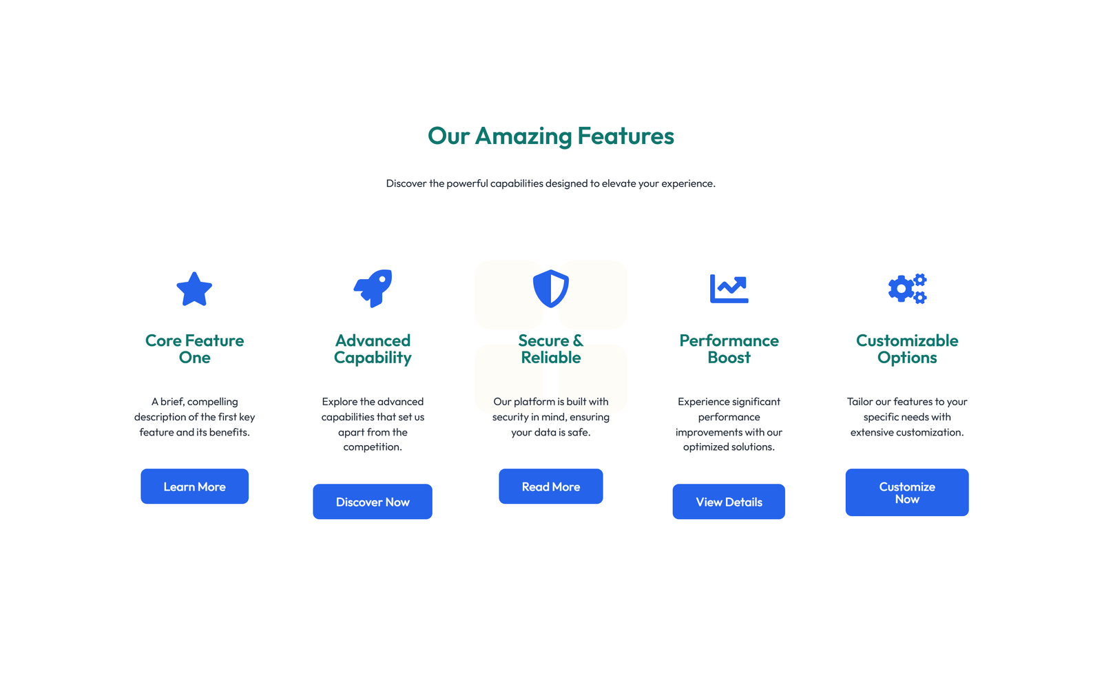 Feature Grid with 4-column Icon-box Cards 85 - Elementor component