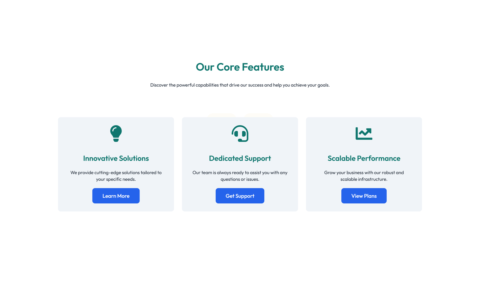 Screenshot of Feature Grid with 3-column Icon, Title, Text, CTA Cards 94 - Elementor Feature Sections component