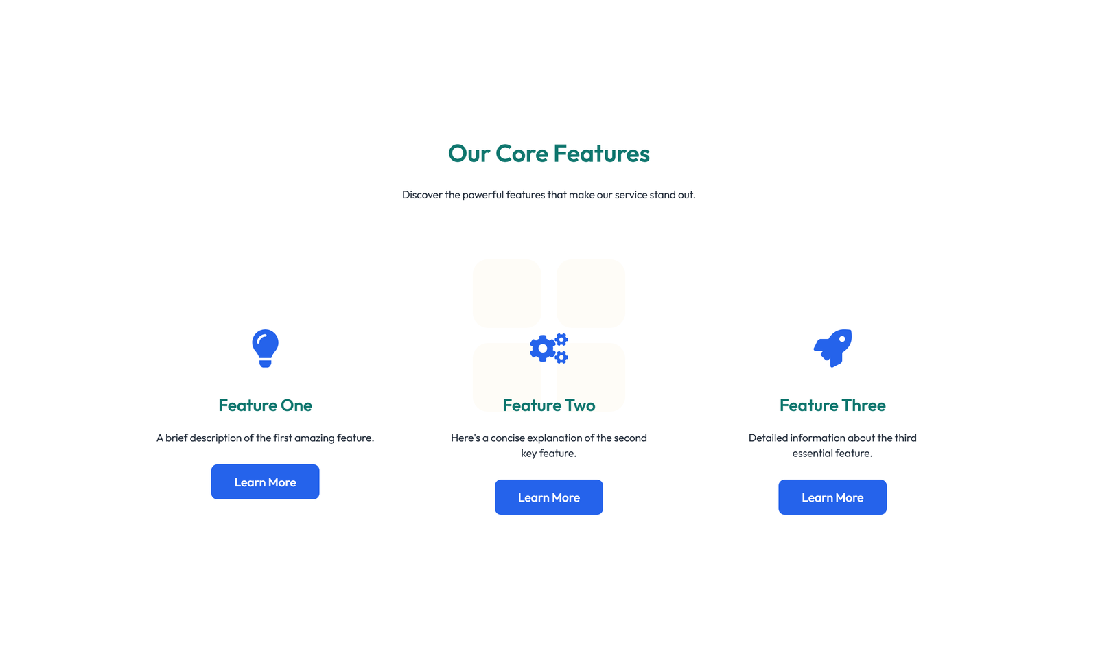 Screenshot of Feature Grid with 3-column Icon, Title, Text Cards 97 - Elementor Feature Sections component
