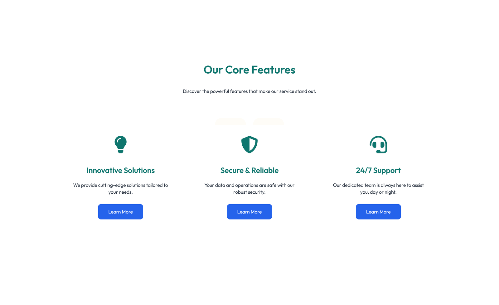 Screenshot of Feature Grid with 3-column Icon, Title, Text Cards 112 - Elementor Feature Sections component