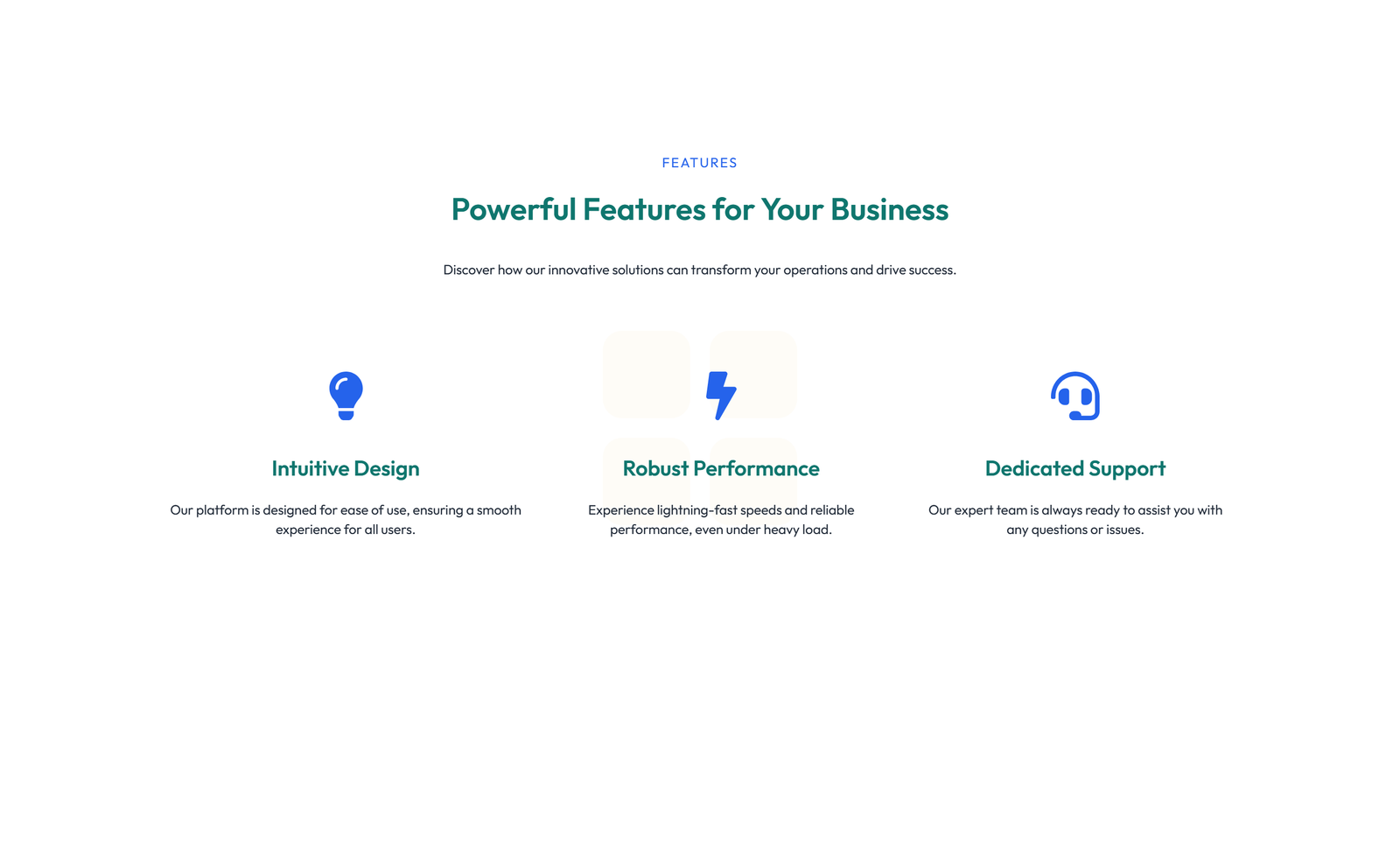 Screenshot of Feature Grid with 3-column Icon, Title, Text, CTA Cards 116 - Elementor Feature Sections component