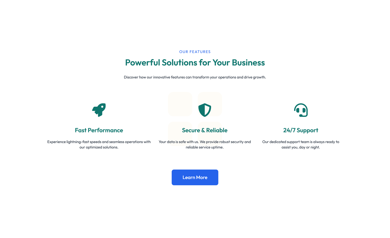 Screenshot of Feature Grid with 4-column Icon-box Cards 117 - Elementor Feature Sections component