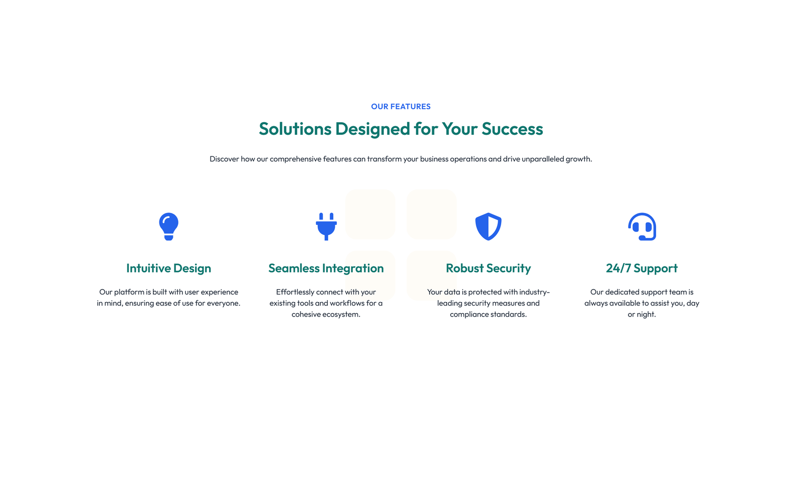 Screenshot of Feature Grid with 4-column Icon-box Cards 118 - Elementor Feature Sections component