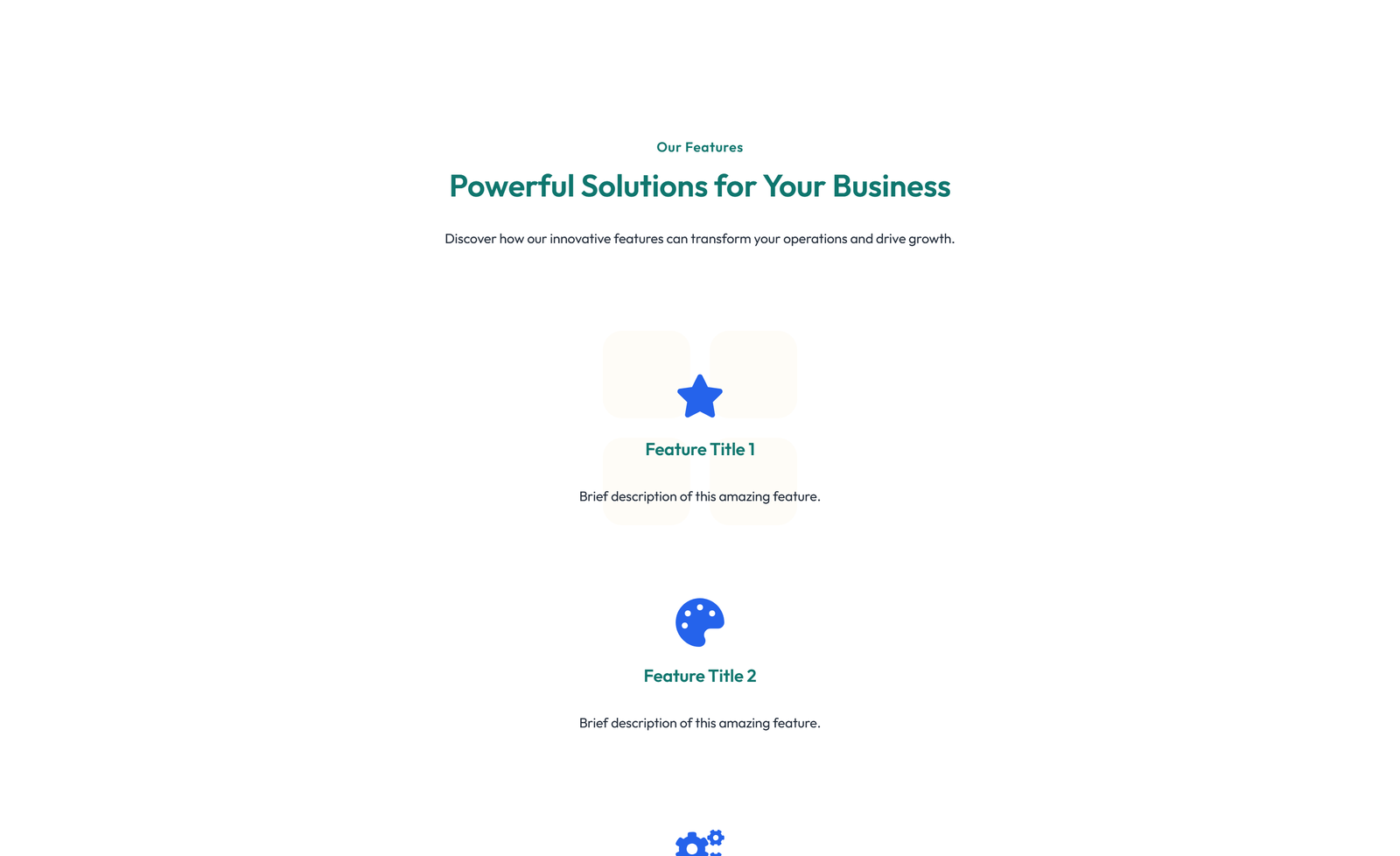 Screenshot of Feature Grid with 2-column Image, Title, Text Cards 120 - Elementor Feature Sections component