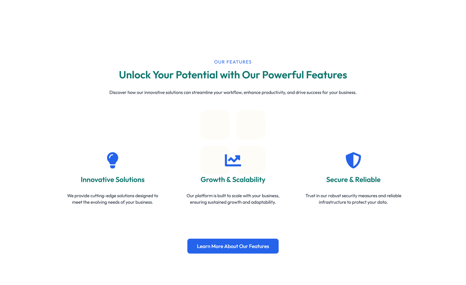 Feature Grid with 3-column Icon, Title, Text, CTA Cards 125 - Elementor component