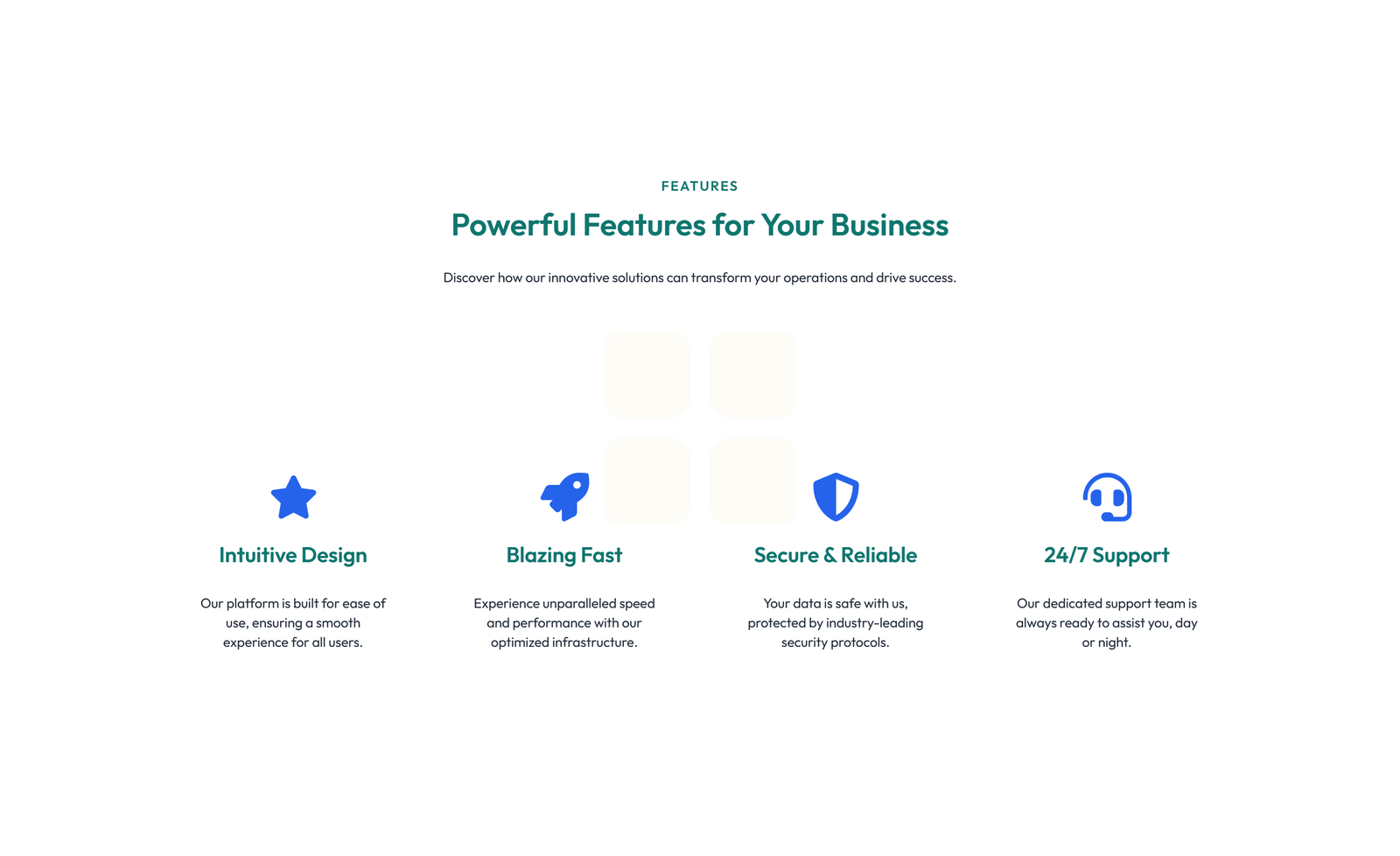 Screenshot of Feature Grid with 4-column Icon-box Cards 127 - Elementor Feature Sections component