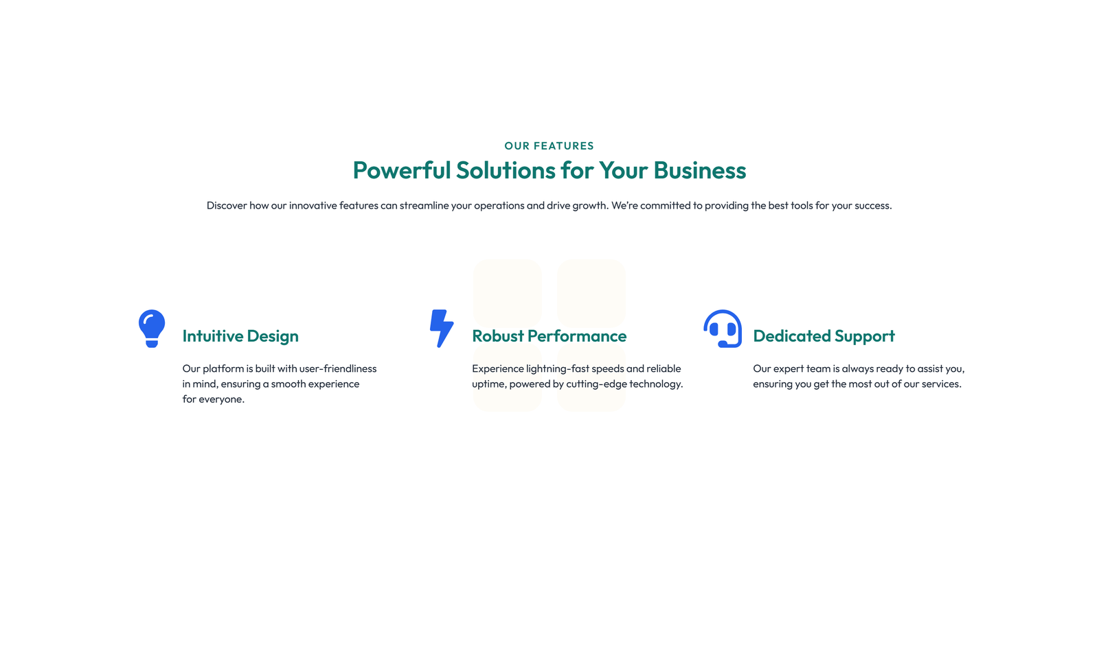 Screenshot of Feature Grid with 3-column Icon, Title, Text, CTA Cards 129 - Elementor Feature Sections component