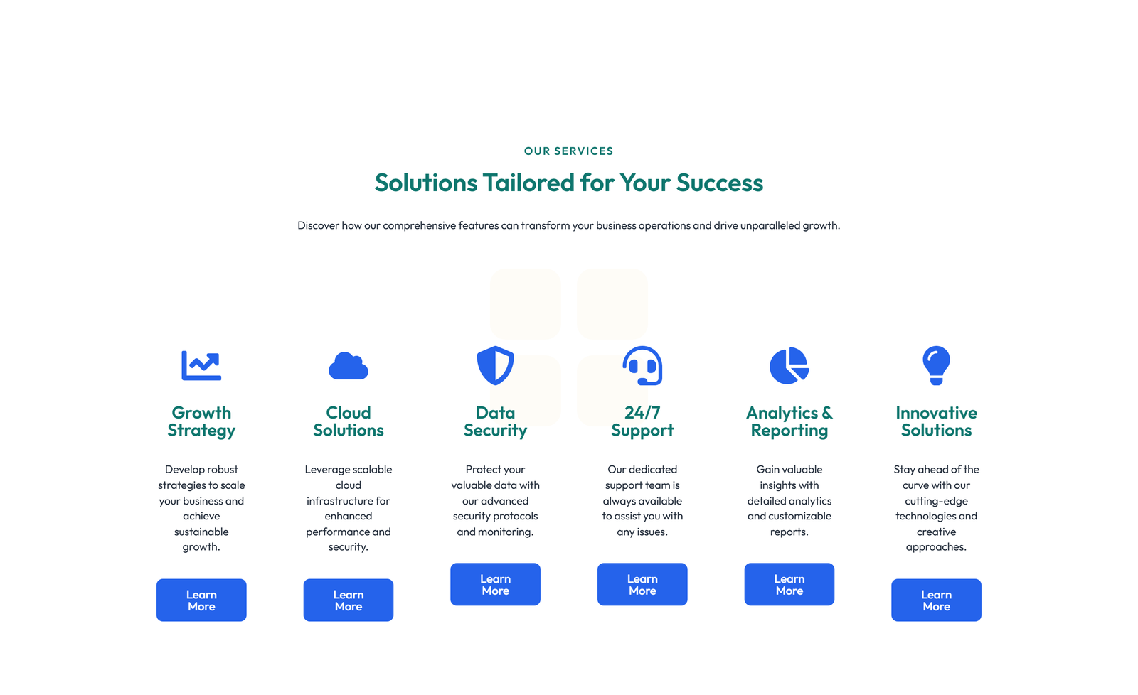Feature Grid with 3-column Icon, Title, Text, CTA Cards 134 - Elementor component
