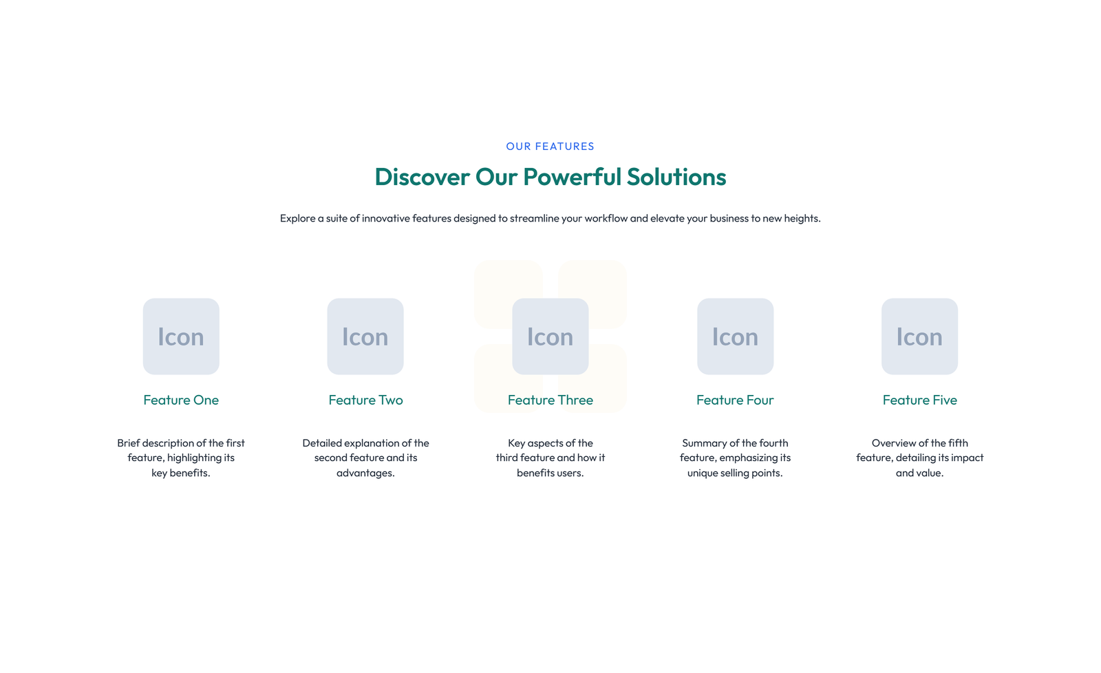 Feature Grid with 4-column Icon-box Cards 141 - Elementor component