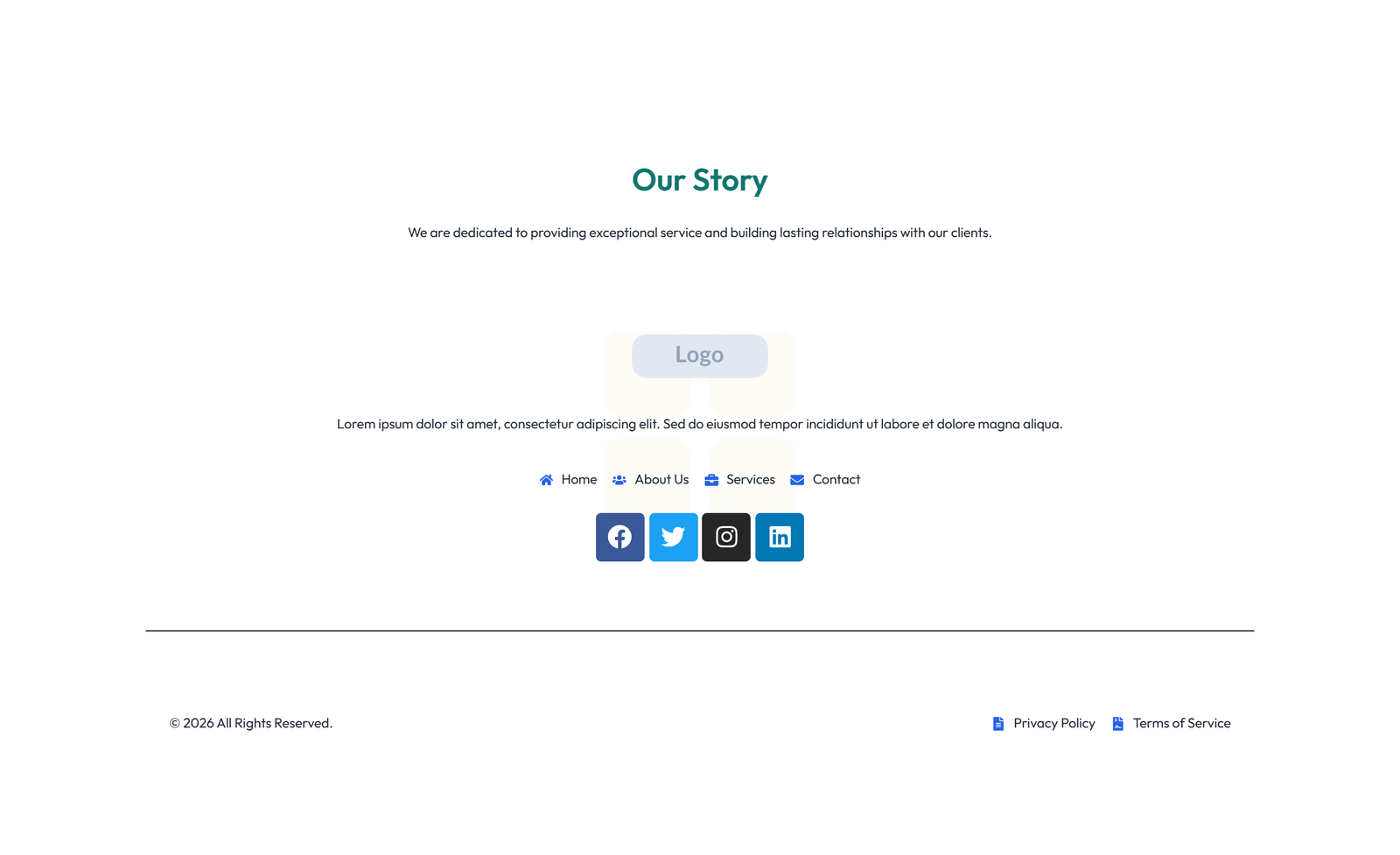 Screenshot of Footer with 4-column: Logo, Links, Links, Contact, Social 41 - Elementor Footers component