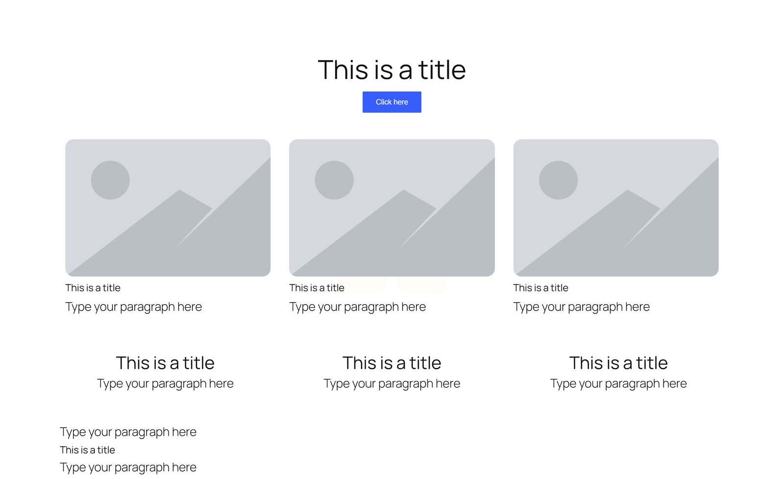 Centered Hero with Single Button, 3 Image Cards, Quote Block - Elementor component