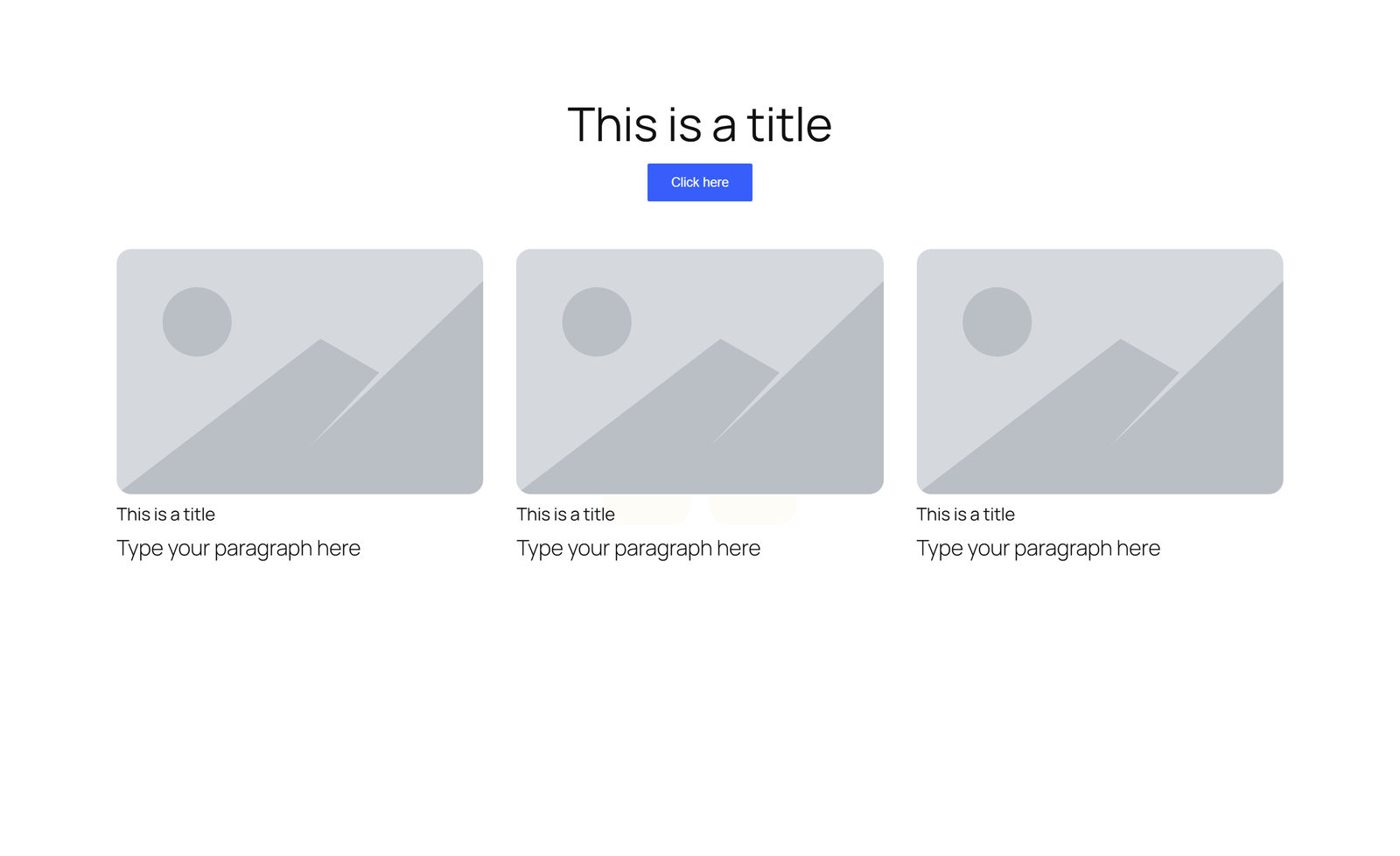 Centered Hero with Single Button and 3 Image Cards - Elementor component