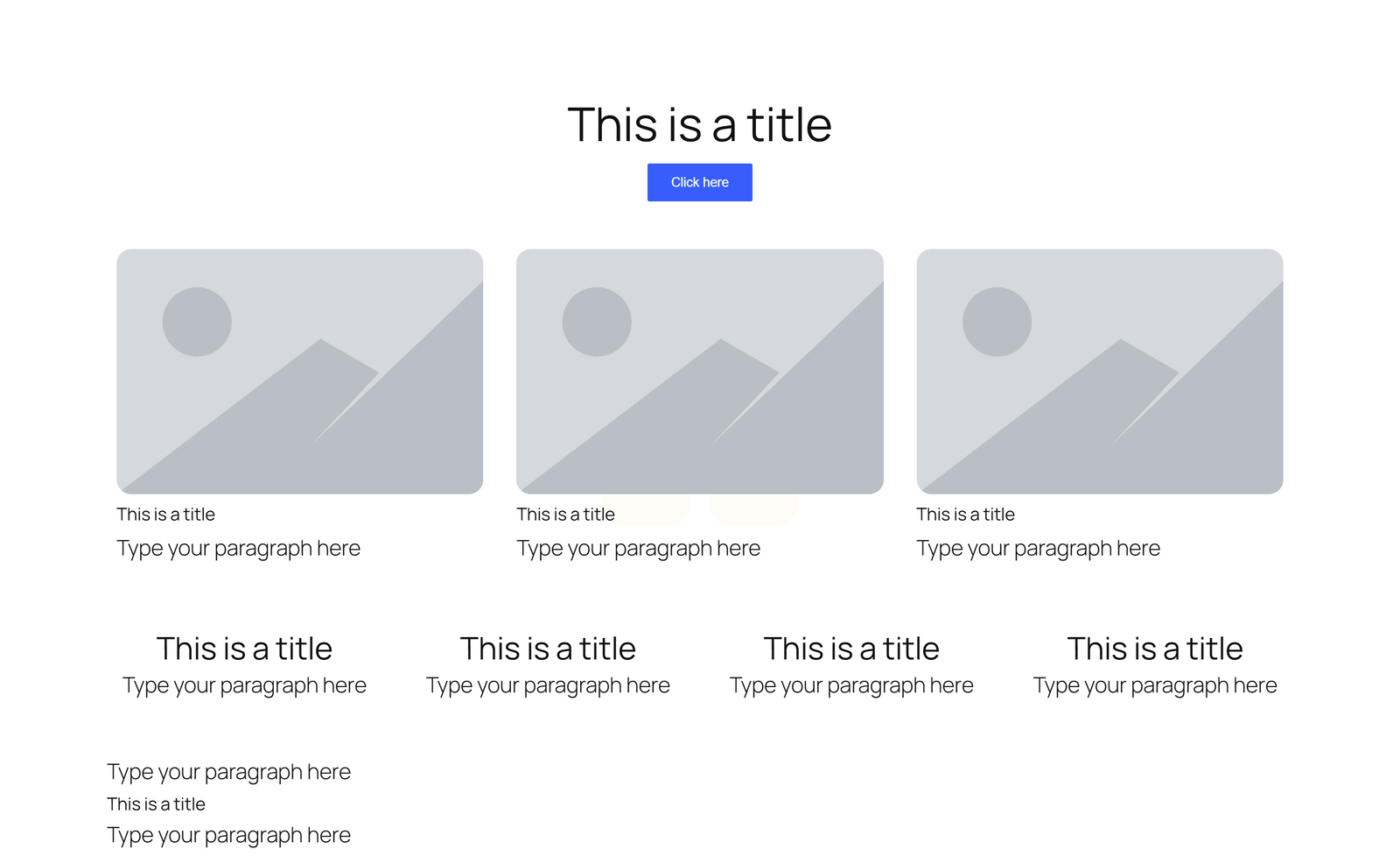 Centered Hero with Single Button, 3 Image Cards, Quote Block, 4 - Elementor component