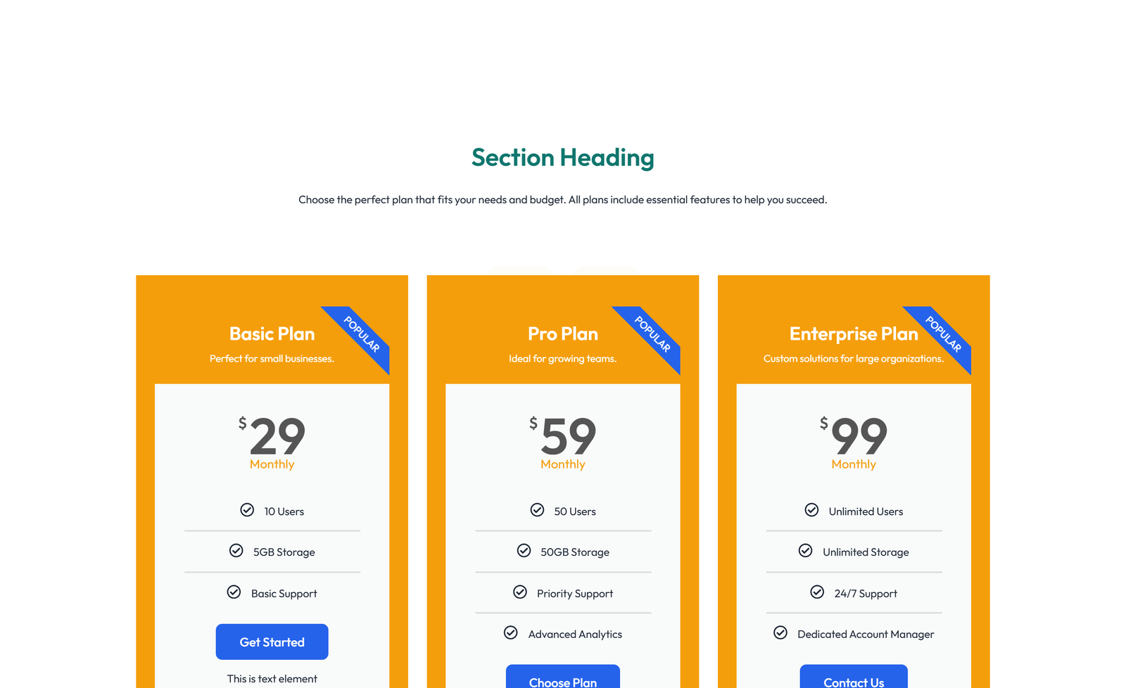 Pricing with 2-column Price Table Comparison - Elementor component