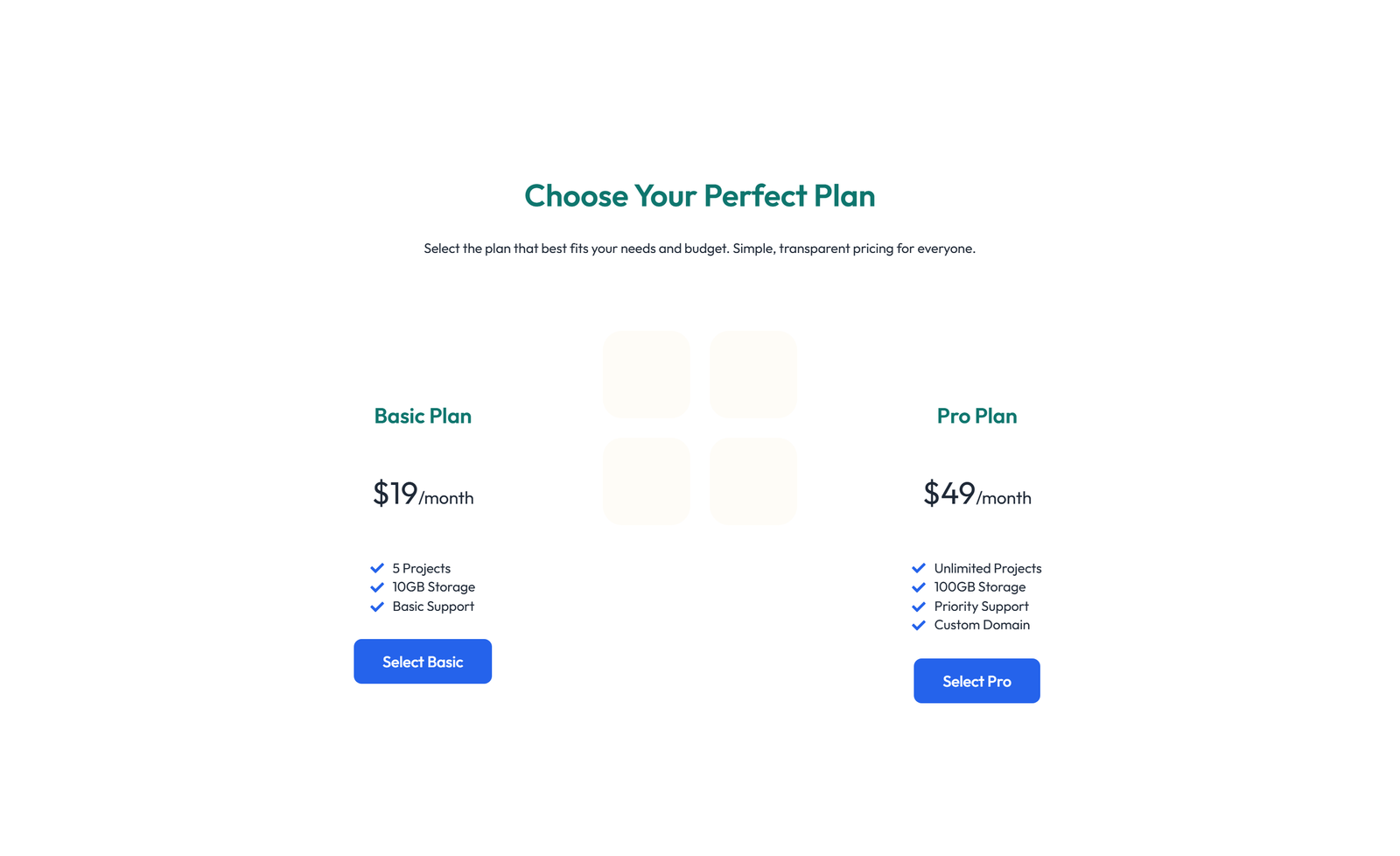 Screenshot of Pricing with 2-column Price Table Comparison 5 - Elementor Pricing Sections component