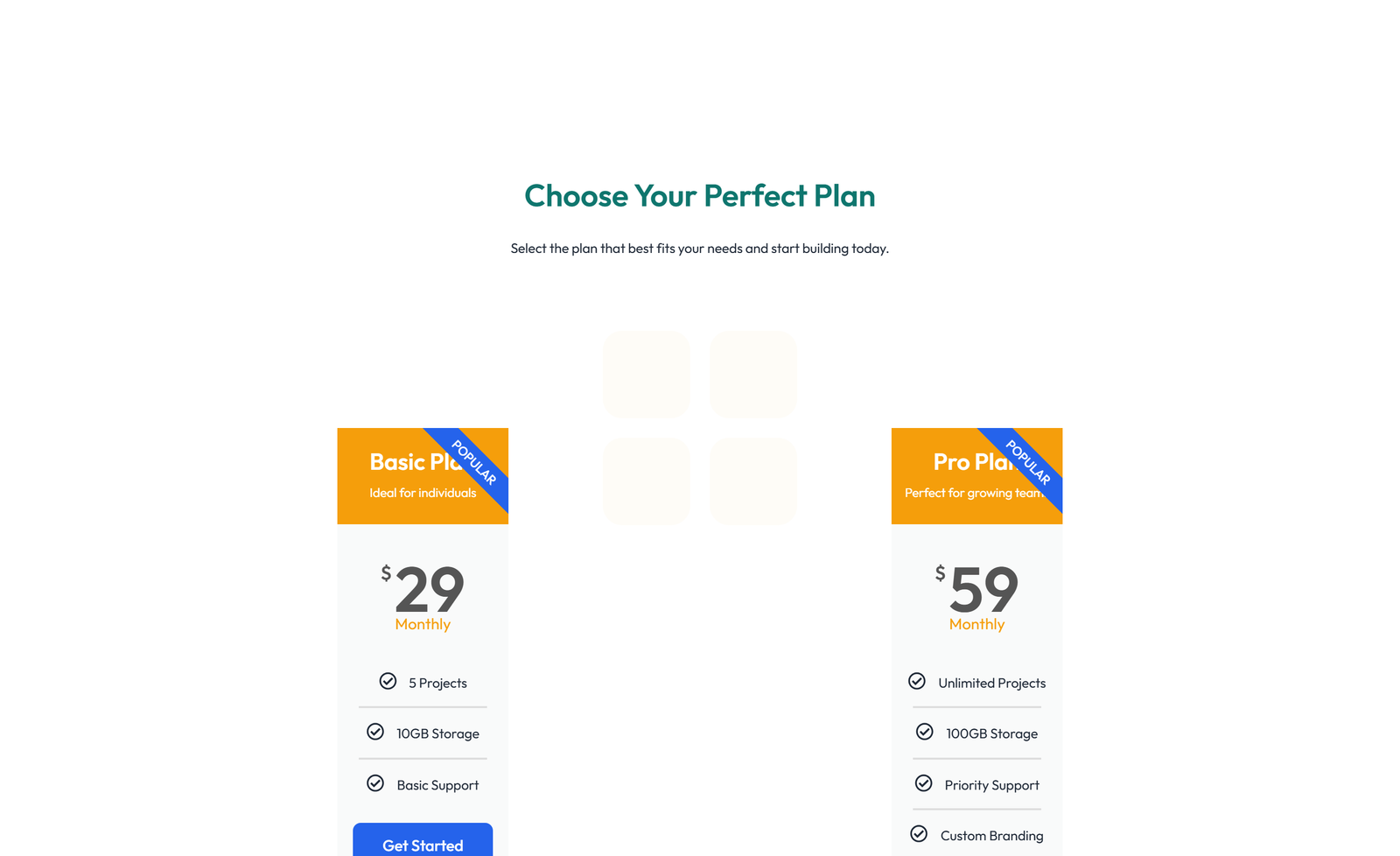 Screenshot of Pricing with 2-column Price Table Comparison 6 - Elementor Pricing Sections component