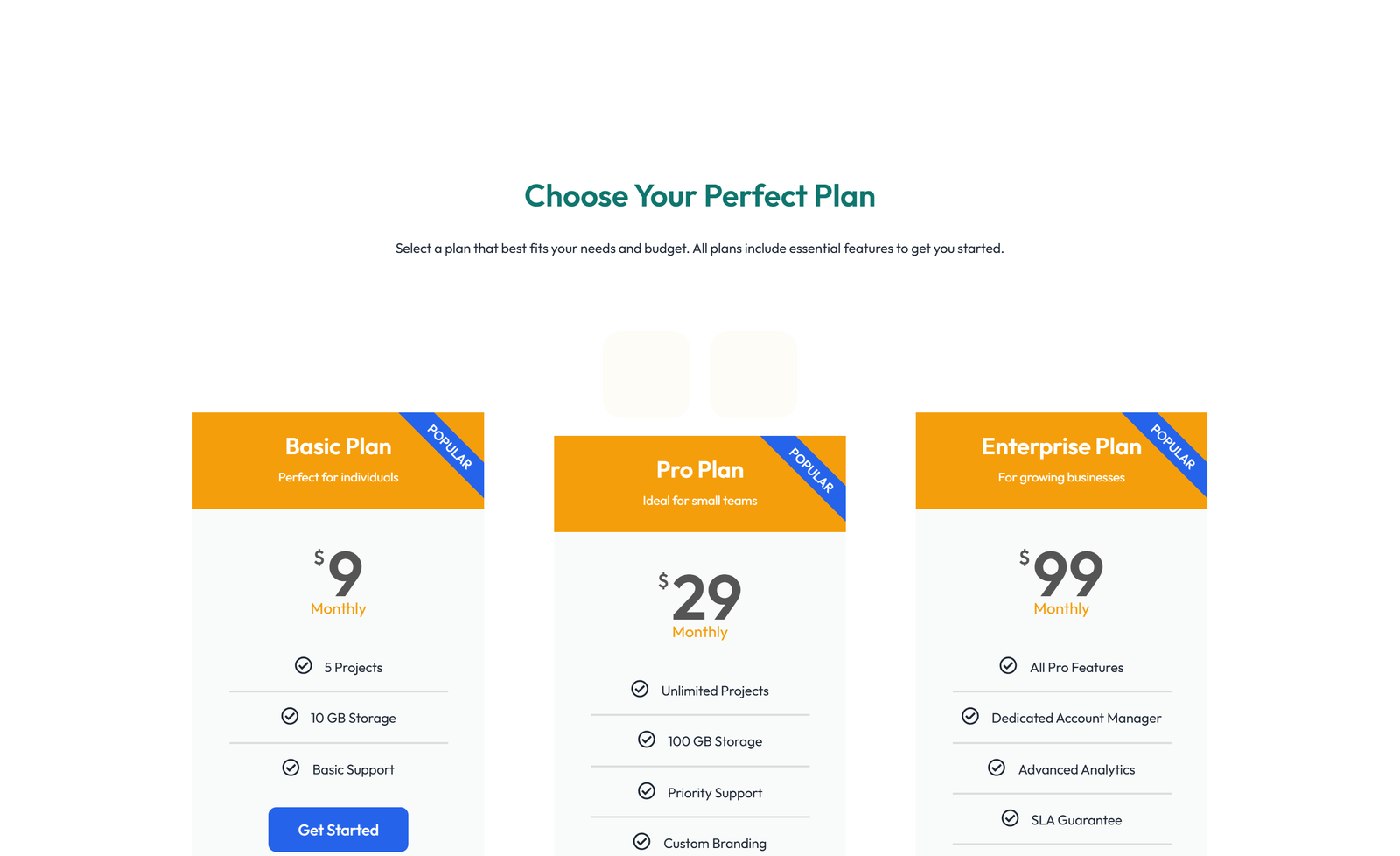 Pricing with 3-column Price Table Comparison 8 - Elementor component
