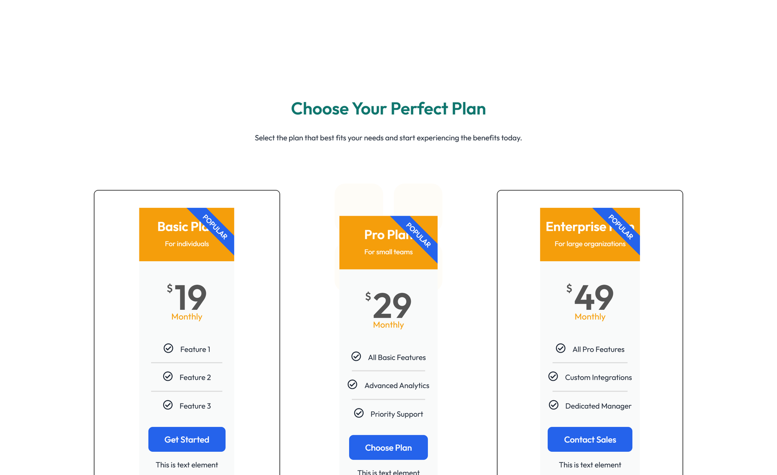 Pricing with 2-column Price Table Comparison 8 - Elementor component