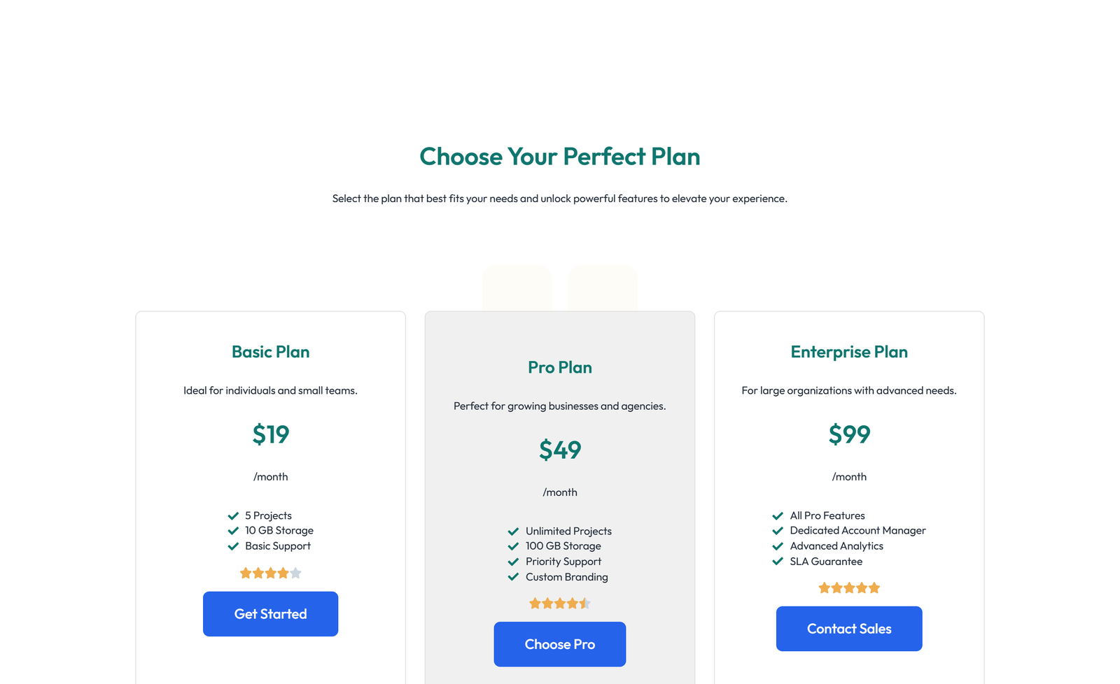 Pricing with 2-column Price Table Comparison 10 - Elementor component