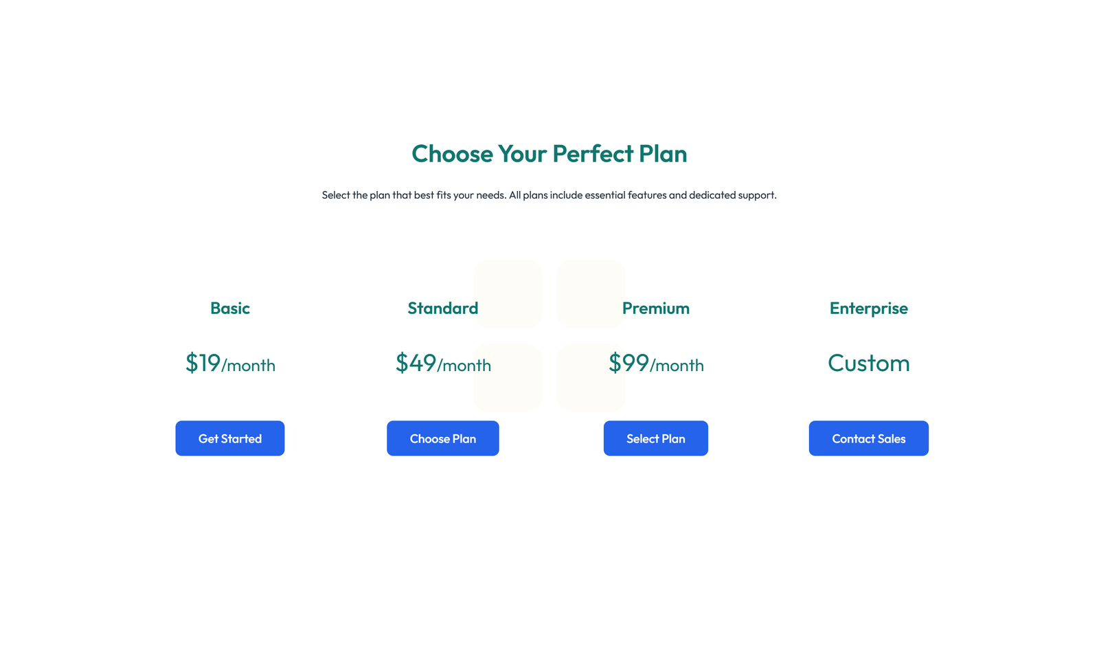 Screenshot of Pricing with 3-column Price Table Comparison 15 - Elementor Pricing Sections component