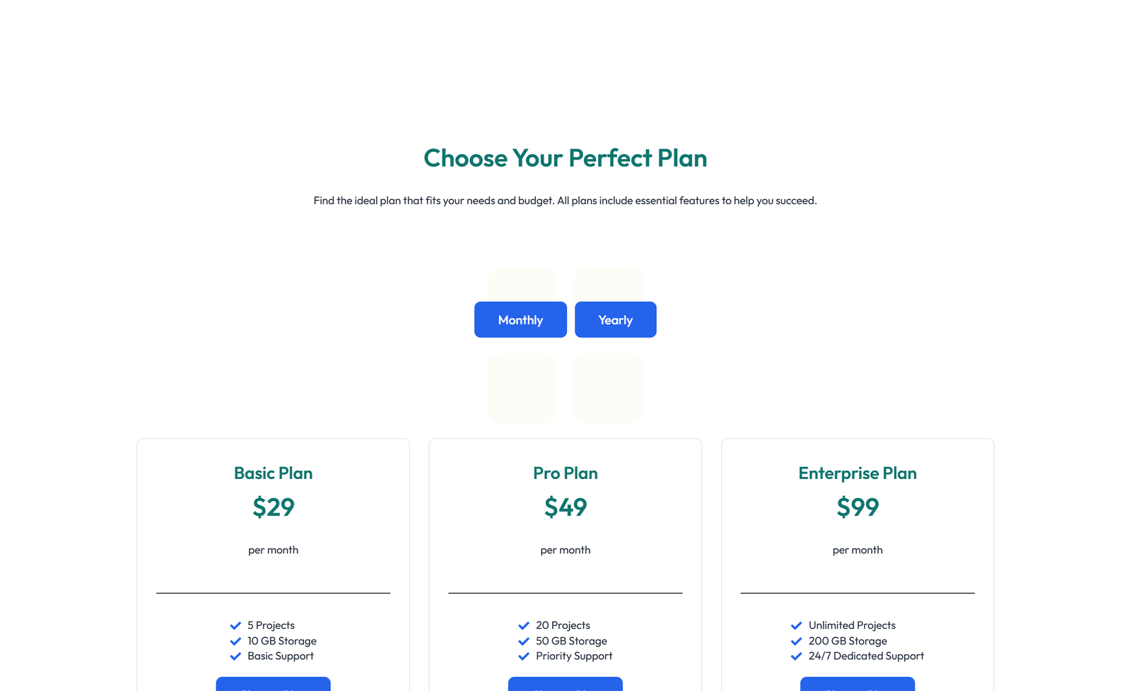 Screenshot of Pricing with 3-column Price Table with Ribbon 17 - Elementor Pricing Sections component