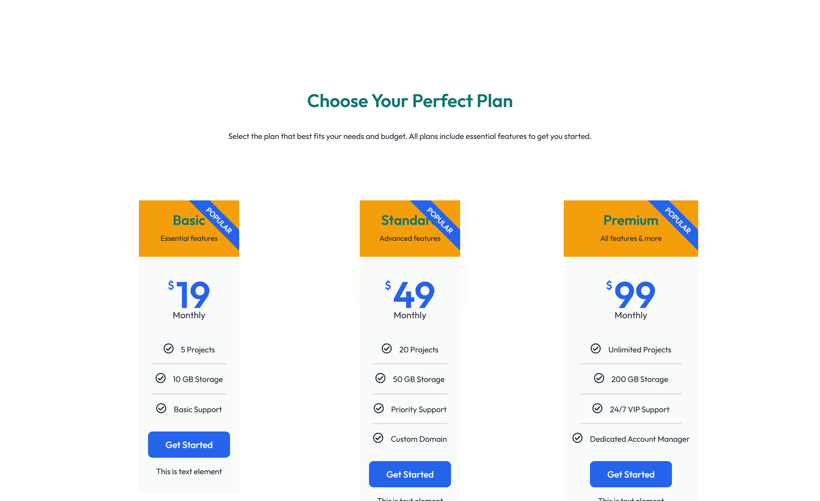 Pricing with 2-column Price Table Comparison 21 - Elementor component